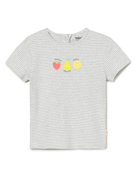 Milou Kids Cotton Bio Washed Striped Printed T-Shirt for Girls -Y/D Stripes