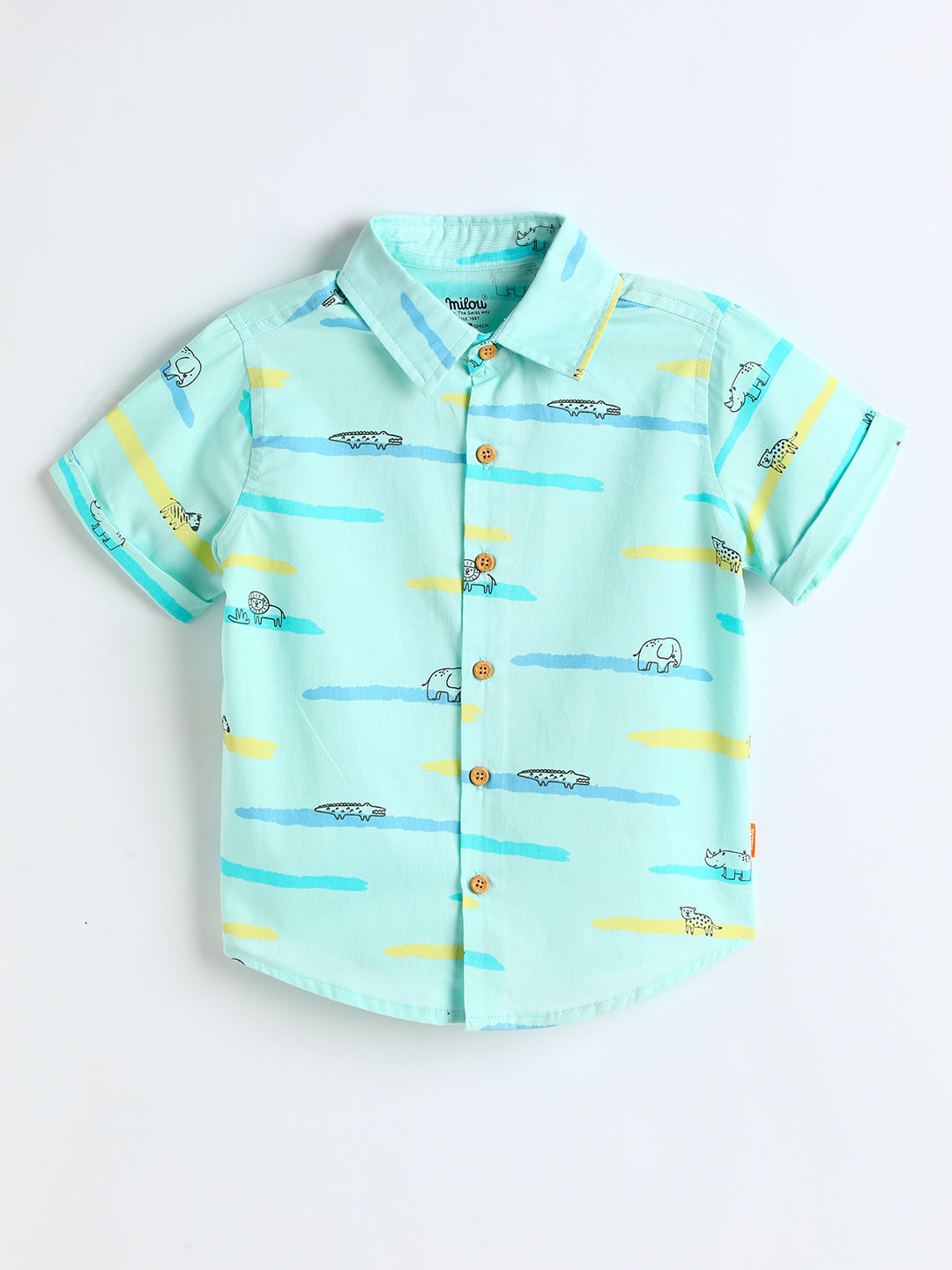 Milou Kids Cotton half Sleeves printed Bio Washed Shirt for Boys-TBANSHT020-MLJD