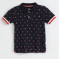 Milou Boys Half Sleeve Polo Neck T-Shirt Navy Blue Polka Print