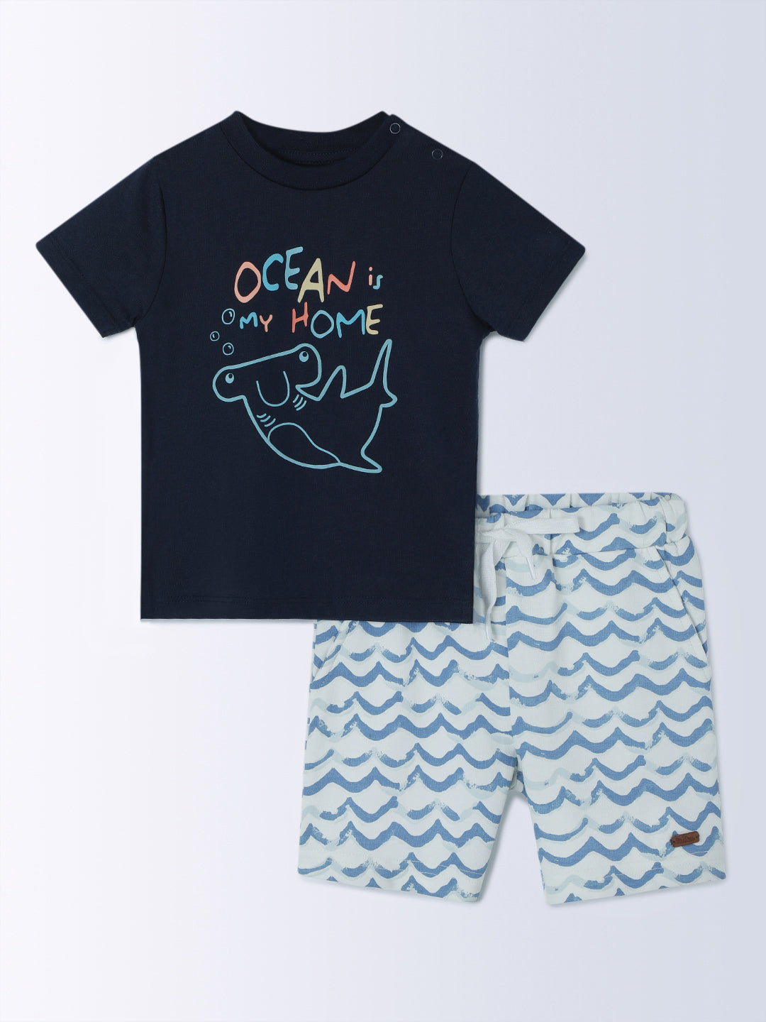 Milou Kids Half Sleeve Cotton Bio Washed Printed T-Shirt & Shorts Co-ord Set for Boys -Insignia Blue
