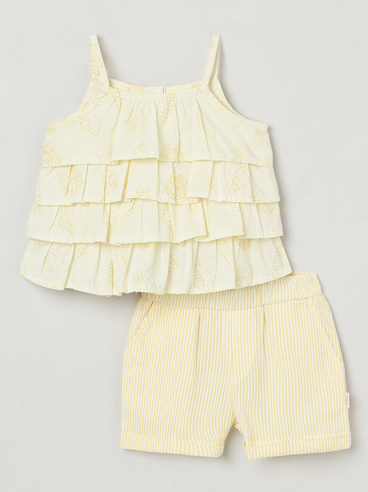 Milou Girls Flared Top & Shorts Co-ord Set Pastel Yellow