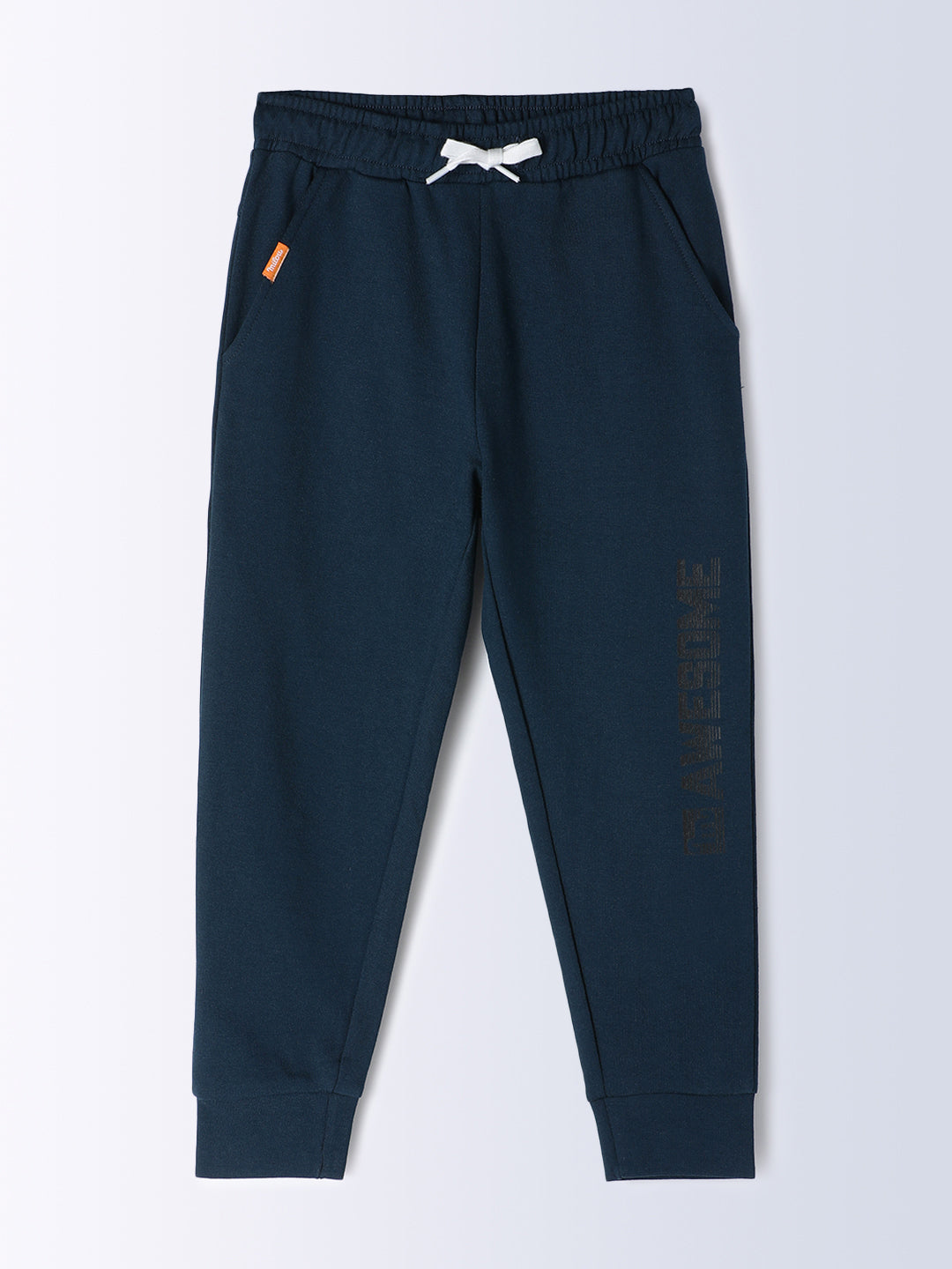 Milou Kids Cotton Solid Bio Washed Joggers for Boys - Blue