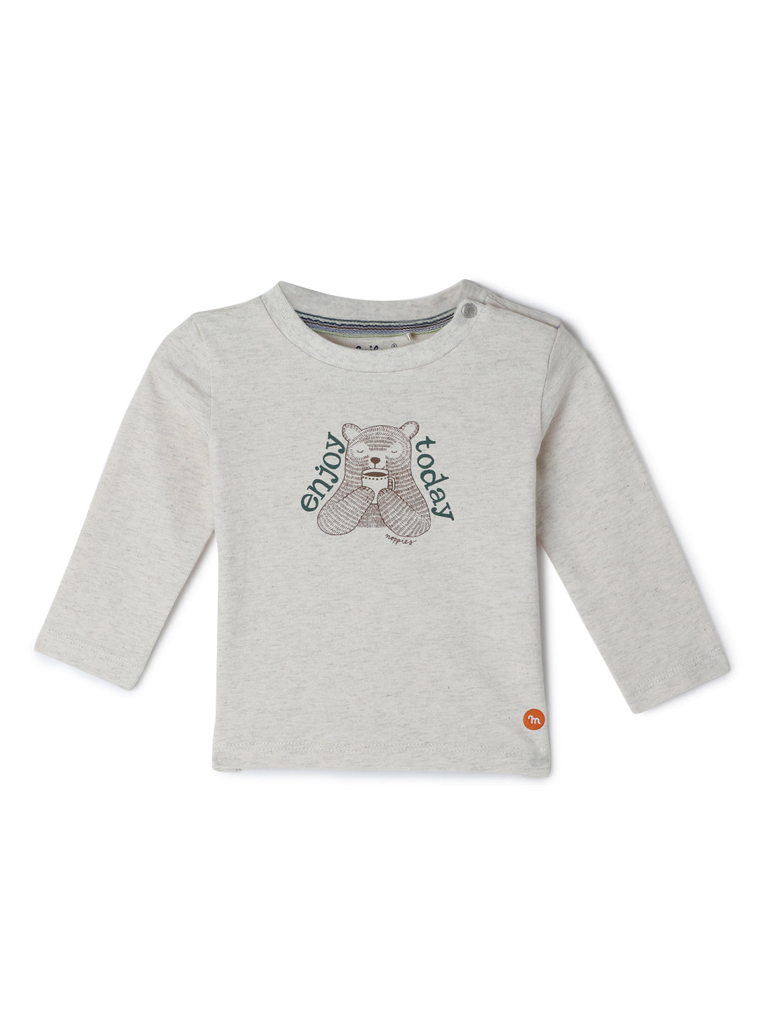 Milou Kids Cotton Full Sleeve Bio Washed T-Shirt for Boys - Off-White