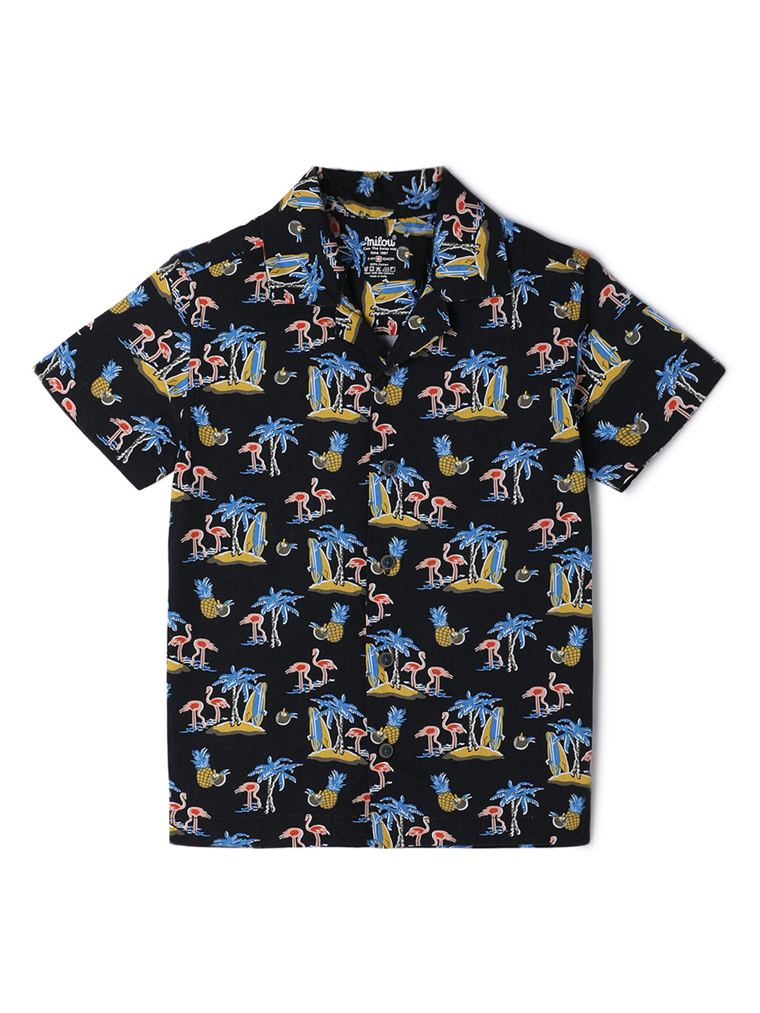 Milou Kids Cotton Half Sleeves All Over Printed Resort Collar Bio Washed Shirt for Boys SH-CU002