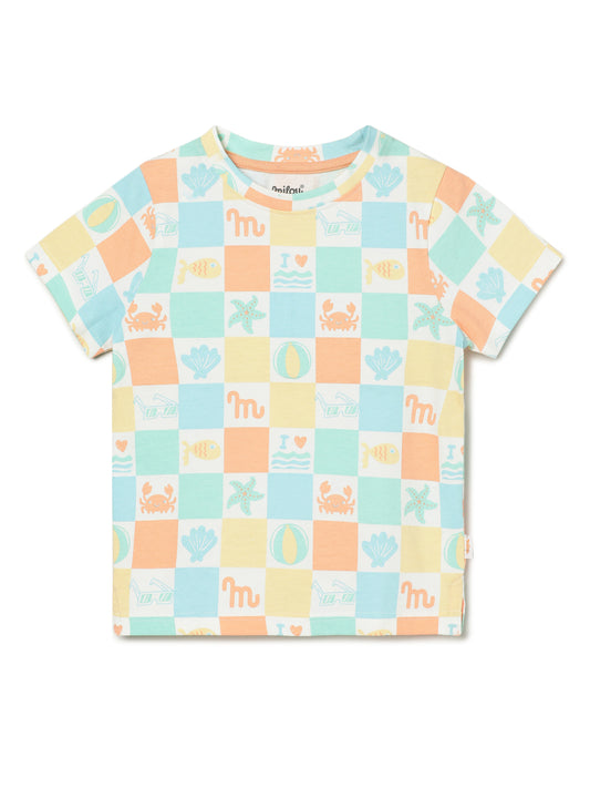 Milou Kids Half Sleeve Cotton Bio Washed Printed T-Shirt for Boys -White Alyssum