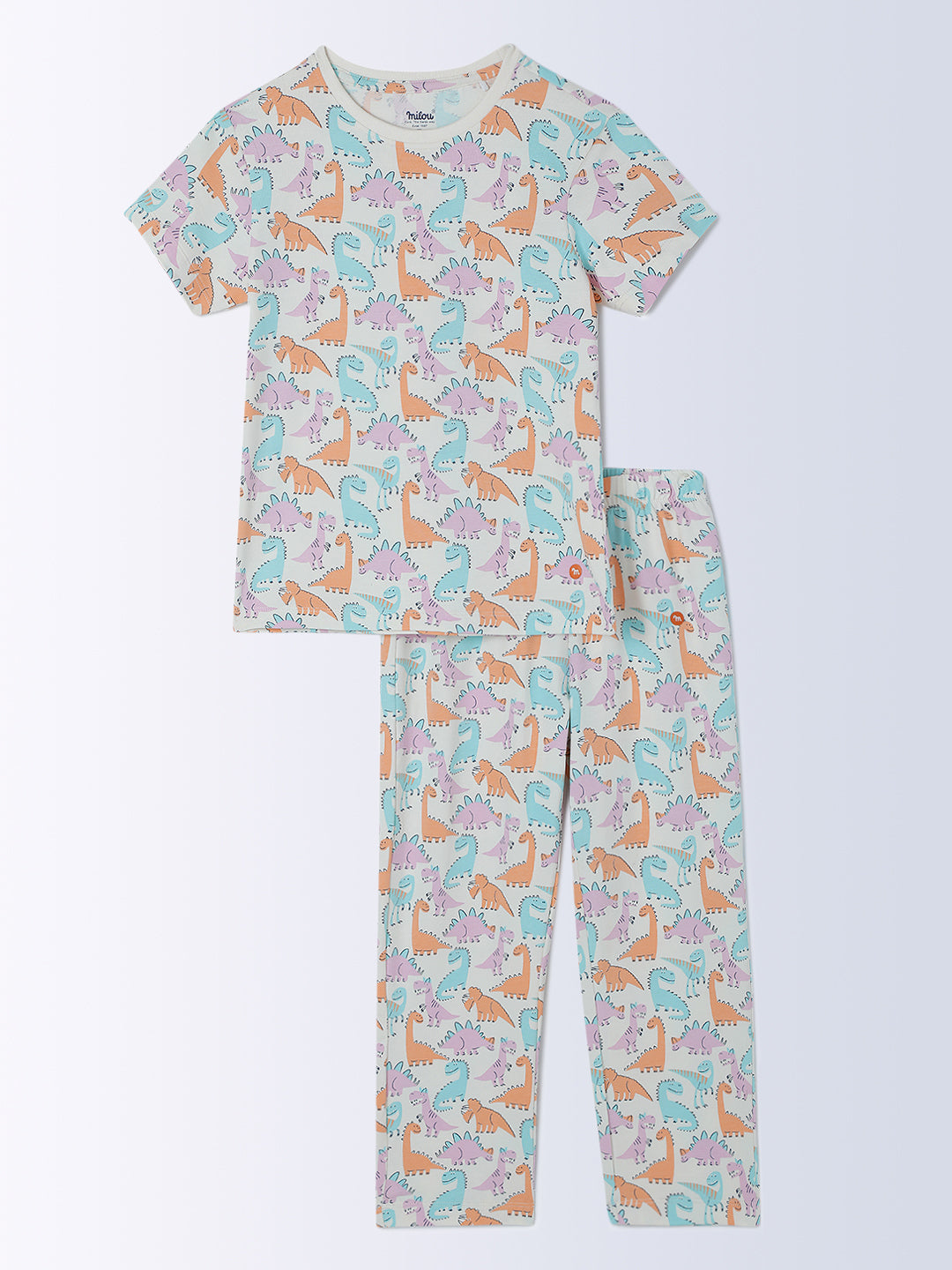 Milou Cotton Half Sleeves Bio Washed Printed Homewear T-Shirt And Pajama Set - Multicolor