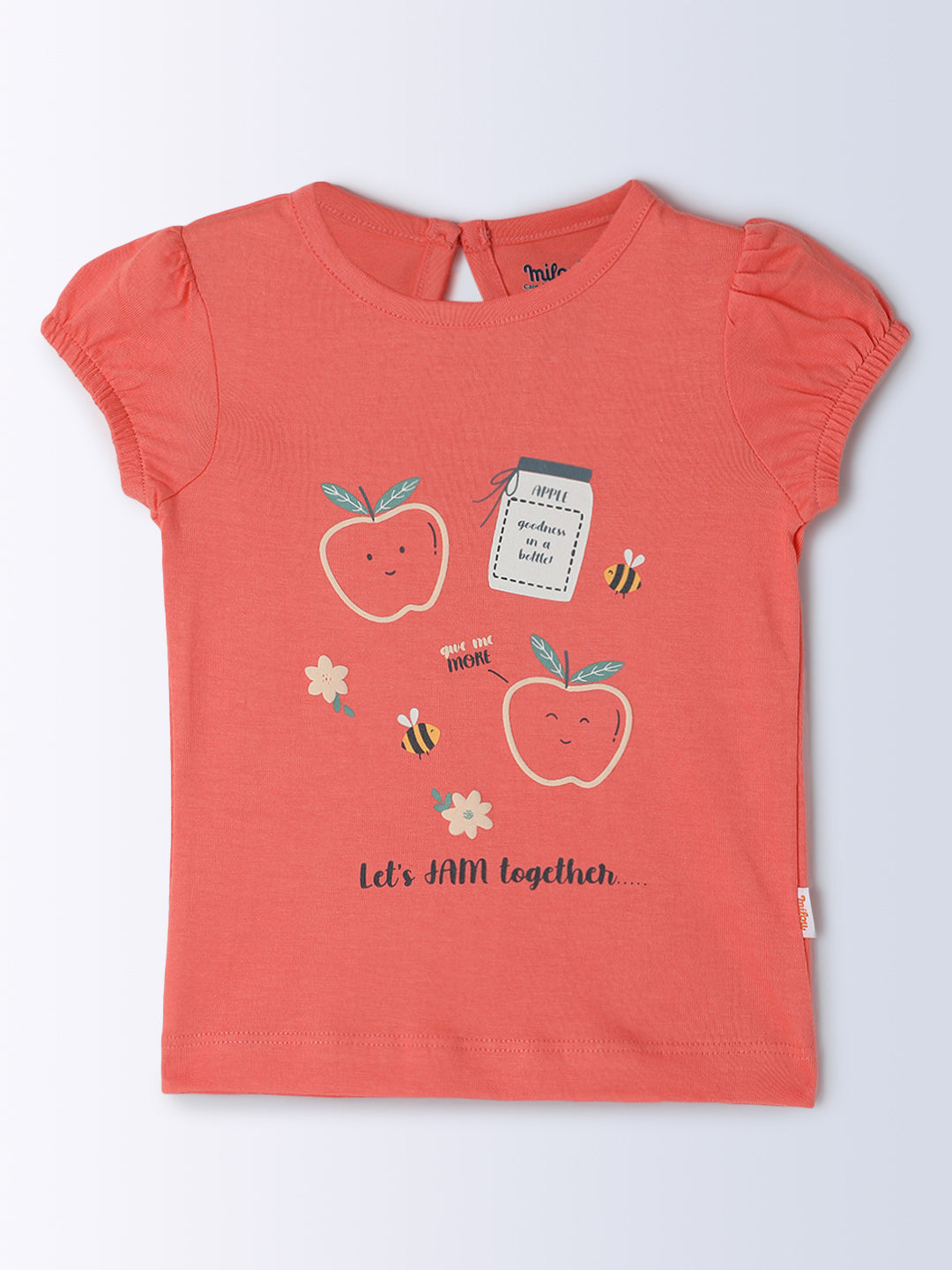 Milou Kids Cotton Half Sleeves Printed Bio Washed T-Shirt for Girls -Pink