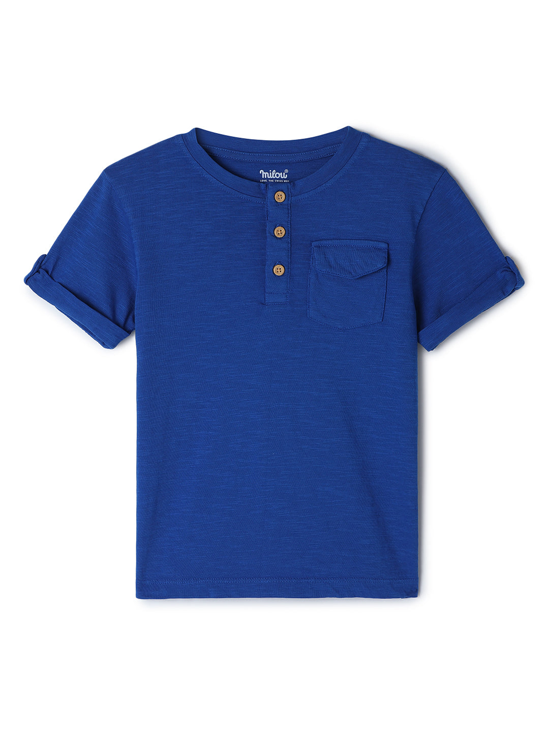 Milou Kids Cotton Half Sleeves Henley Neck Bio Washed T-Shirt for Boys TBNCTEE005