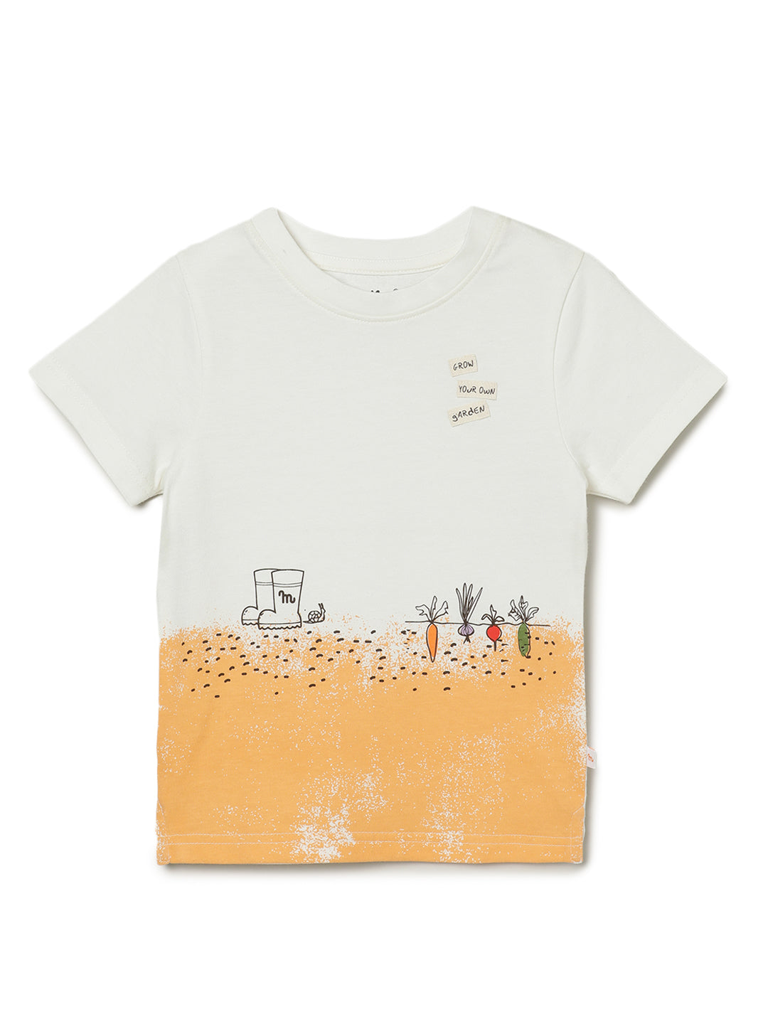 Milou Kids Half Sleeve Cotton Bio Washed Double Coloured Printed T-Shirt for Boys -White Alyssum