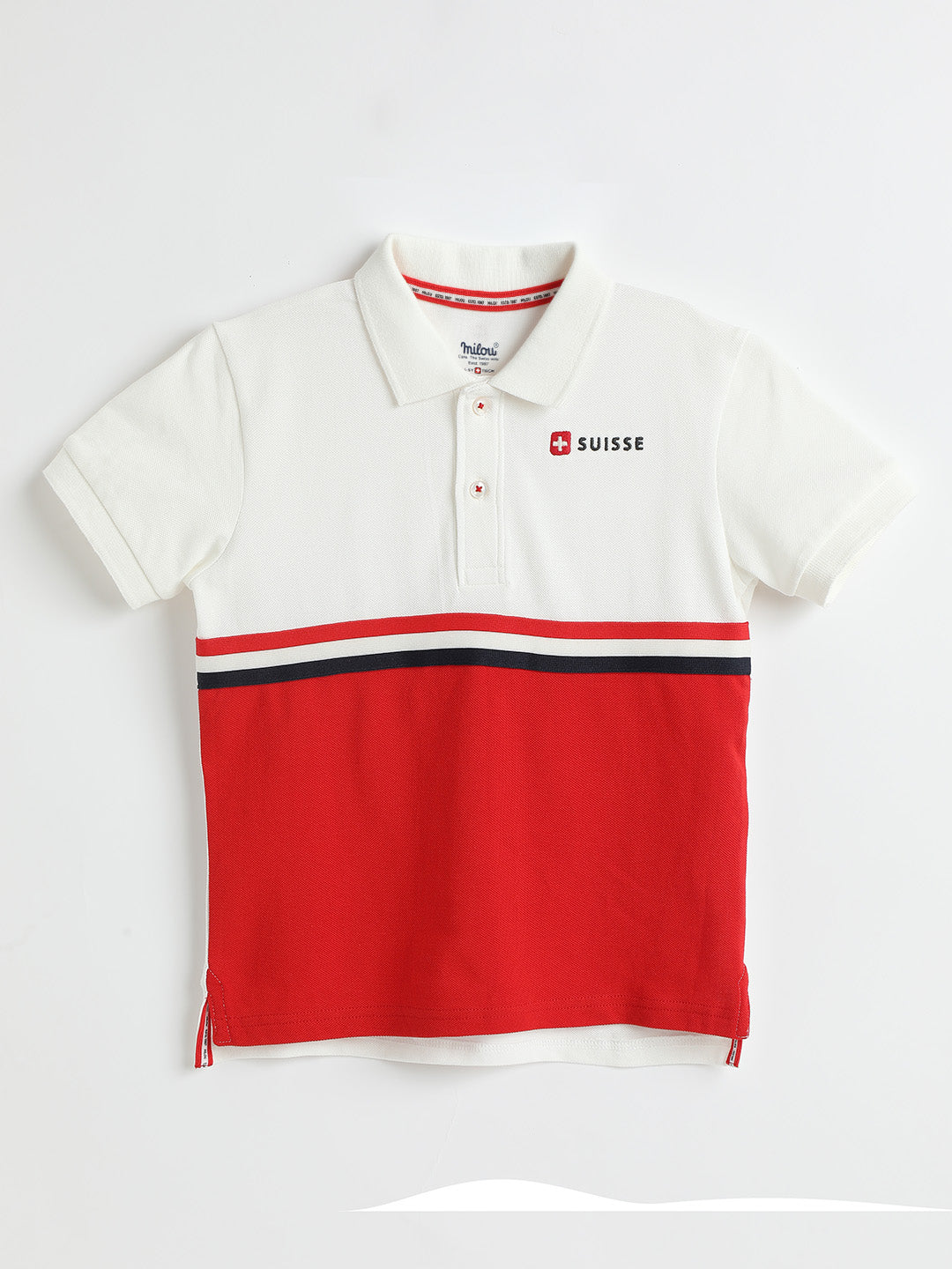 Milou Boys Half Sleeve Polo Neck T-Shirt White & Red