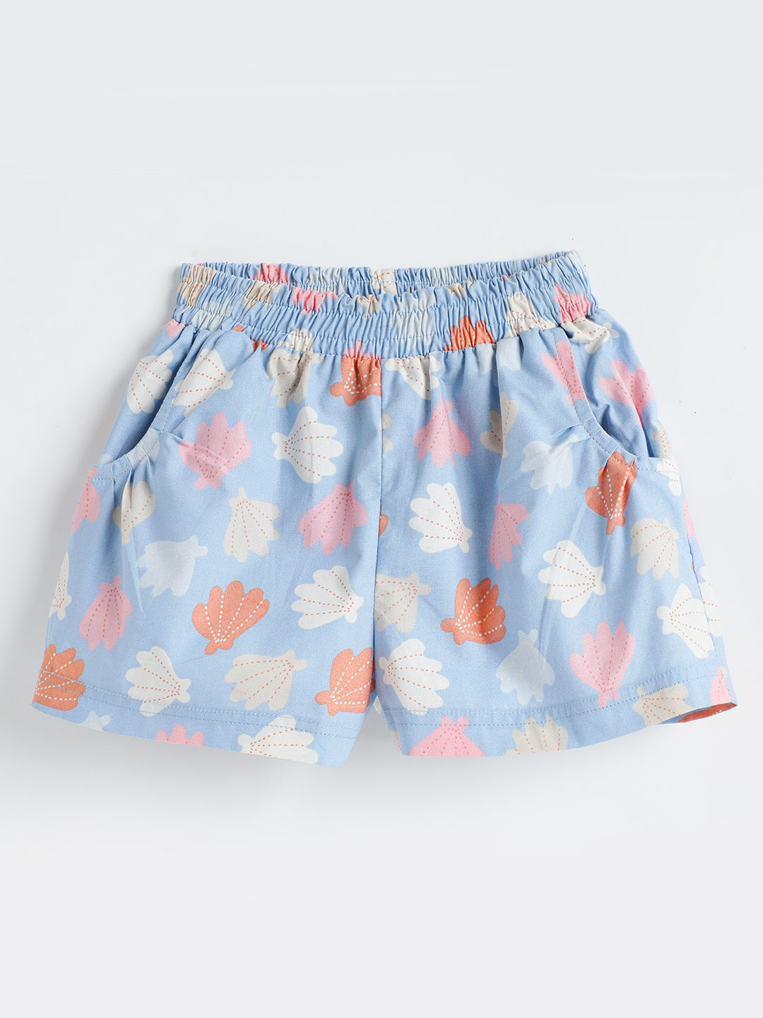 Milou Kids Cotton Solid Bio Washed Printed Blue Coloured Shorts for Girls -BGNCSH061-BLAOP