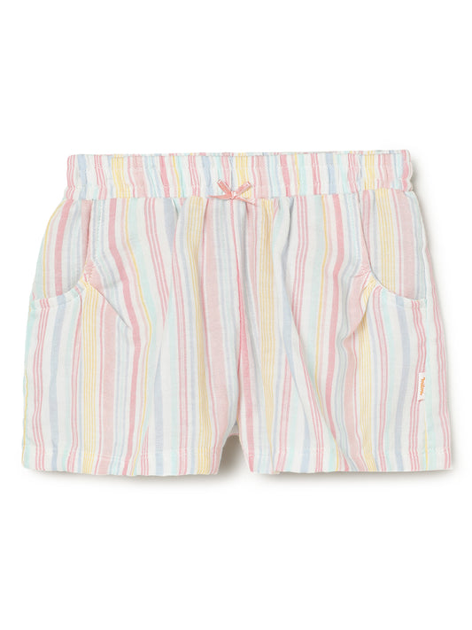 Milou Kids Cotton Bio Washed Striped Shorts for Girls -Y/D Stripes