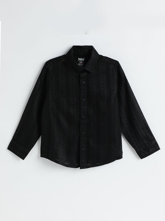Milou Boys Full Sleeve Bio-Washed Stripedd Shirt Black