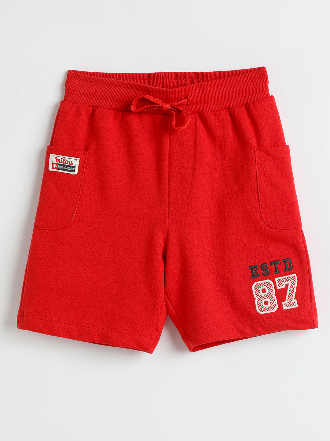 Milou Kids Cotton Solid Bio Washed Red Coloured Shorts for Boys -SUBSHT010-RD