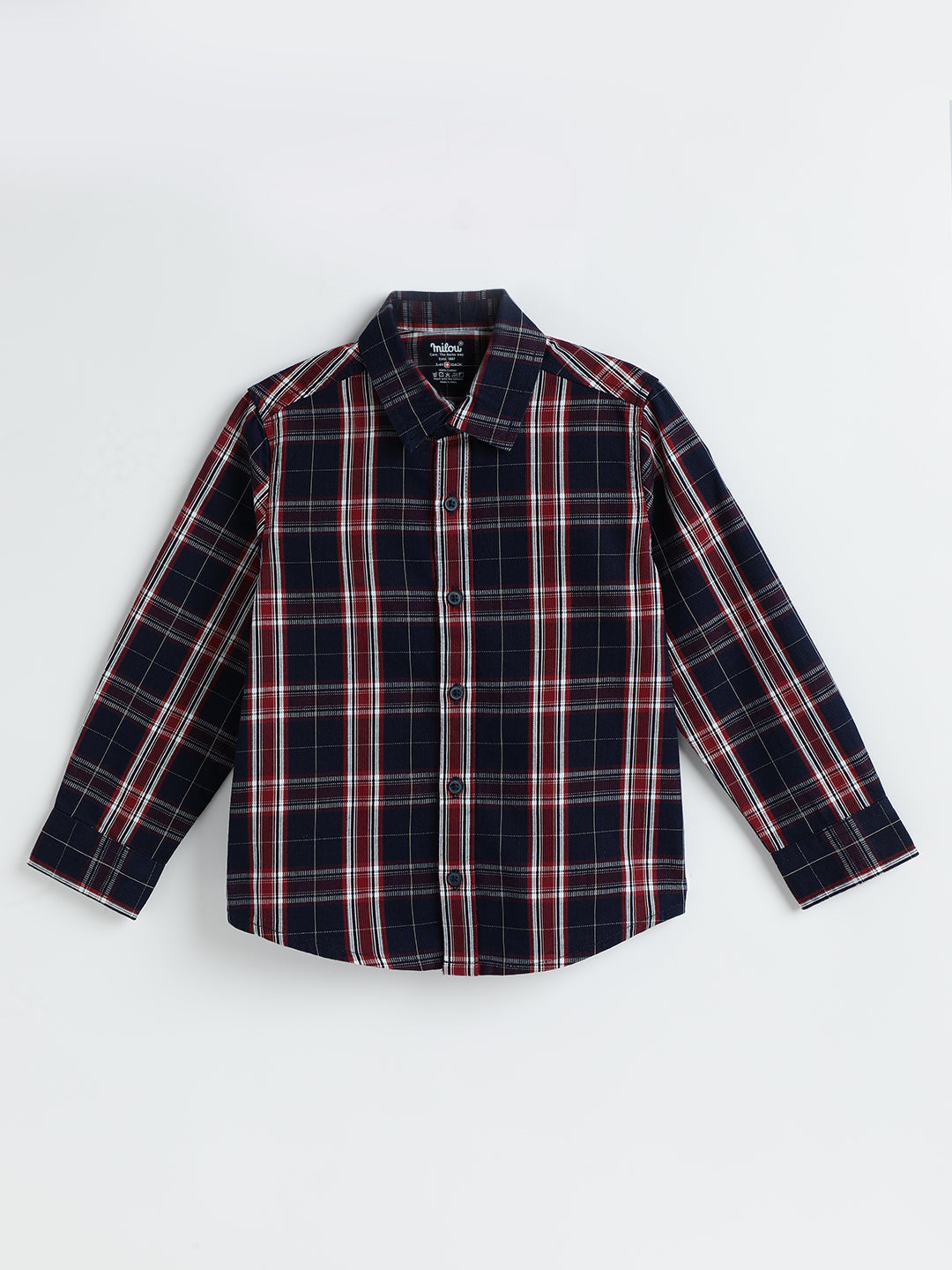 Milou Kids Cotton Full Sleeves Checked Bio Washed Shirt for Boys-SH-RE015-INRD