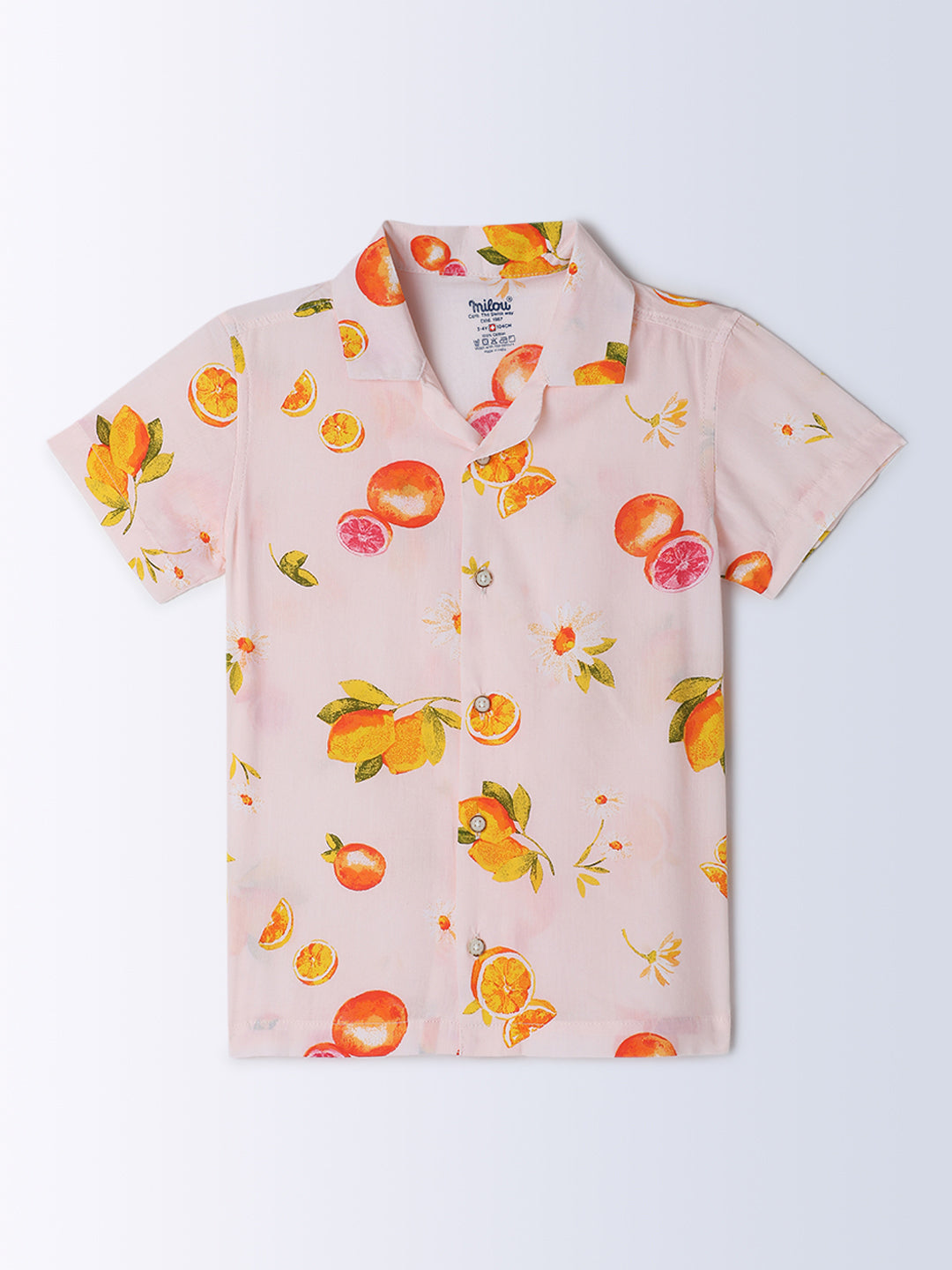 Milou Kids Cotton Half Sleeves All Over Printed Bio Washed Shirt for Boys -White