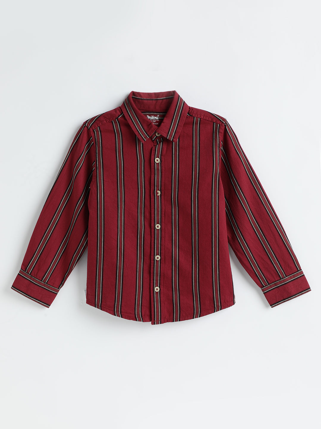 Milou Boys Cotton Full Sleeve Stripedd Bio-Washed Shirt Maroon Striped