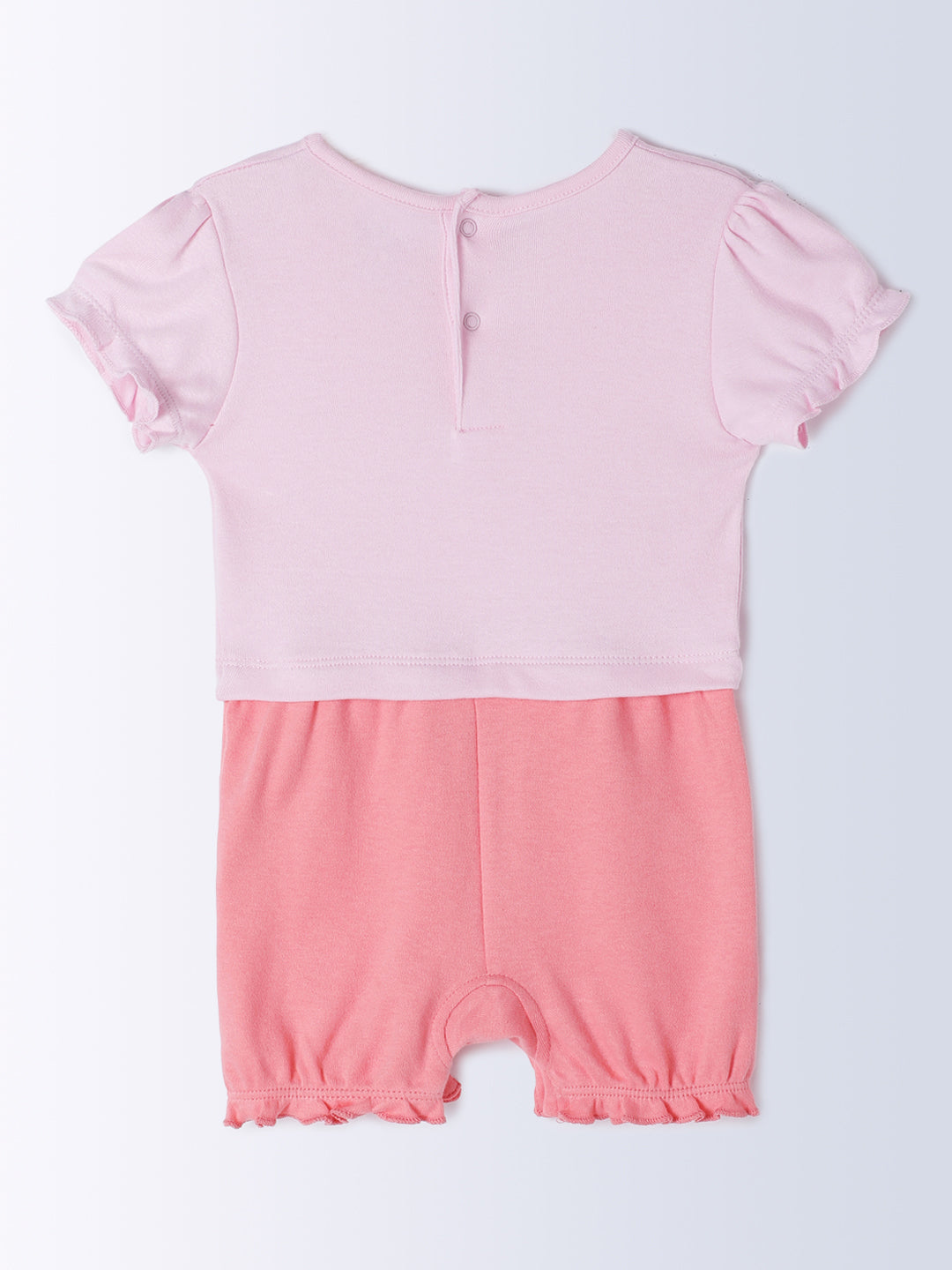 Milou Kids Cotton Bio Washed Printed Romper for Girls - Pink