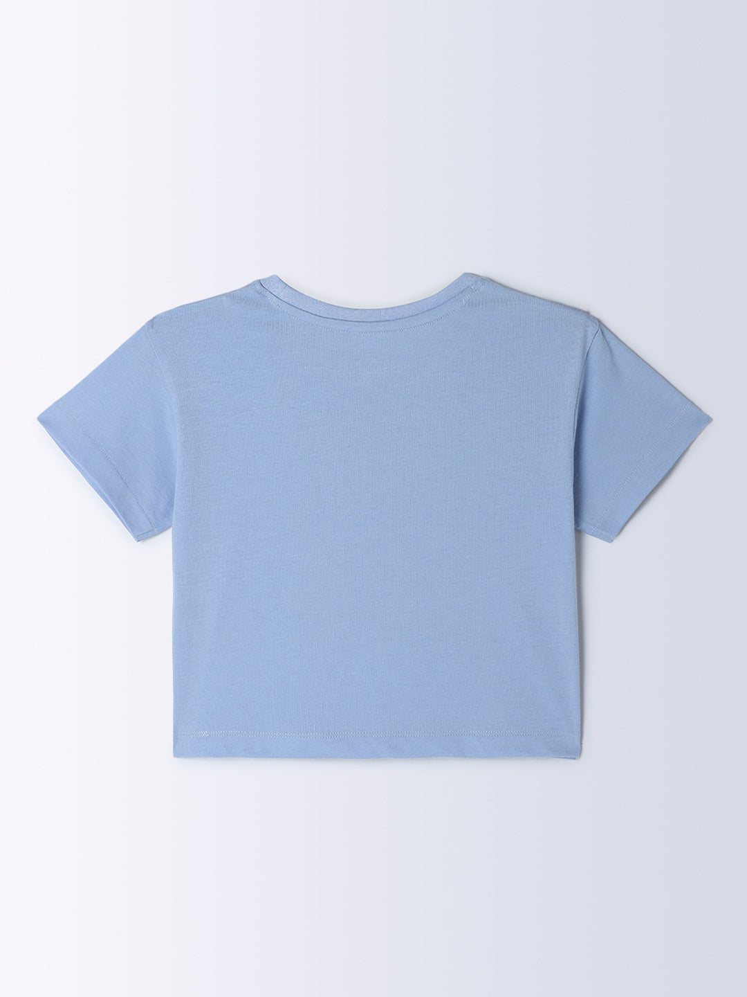 Milou Kids Cotton Half Sleeves Printed Crop Bio Washed Top for Girls -Blue
