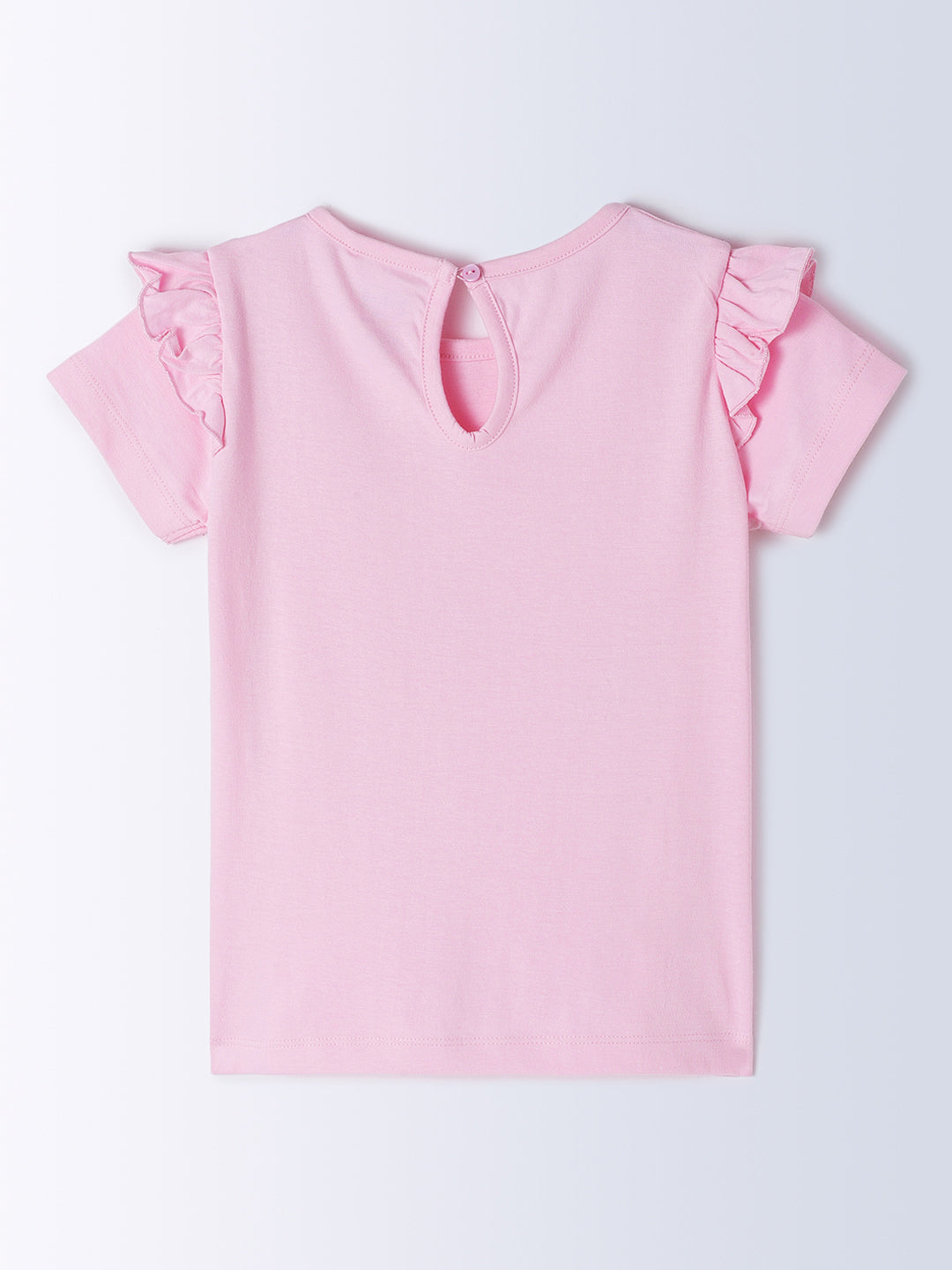 Milou Kids Cotton Short Sleeve Printed Solid Bio Washed T-Shirt for Girls - Pink