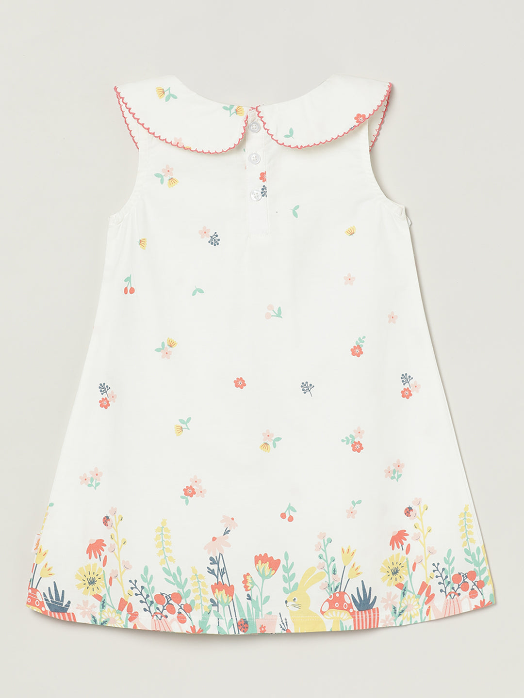 Milou Kids Cotton Bio Washed White Coloured Dress for Girls -White Alyssum