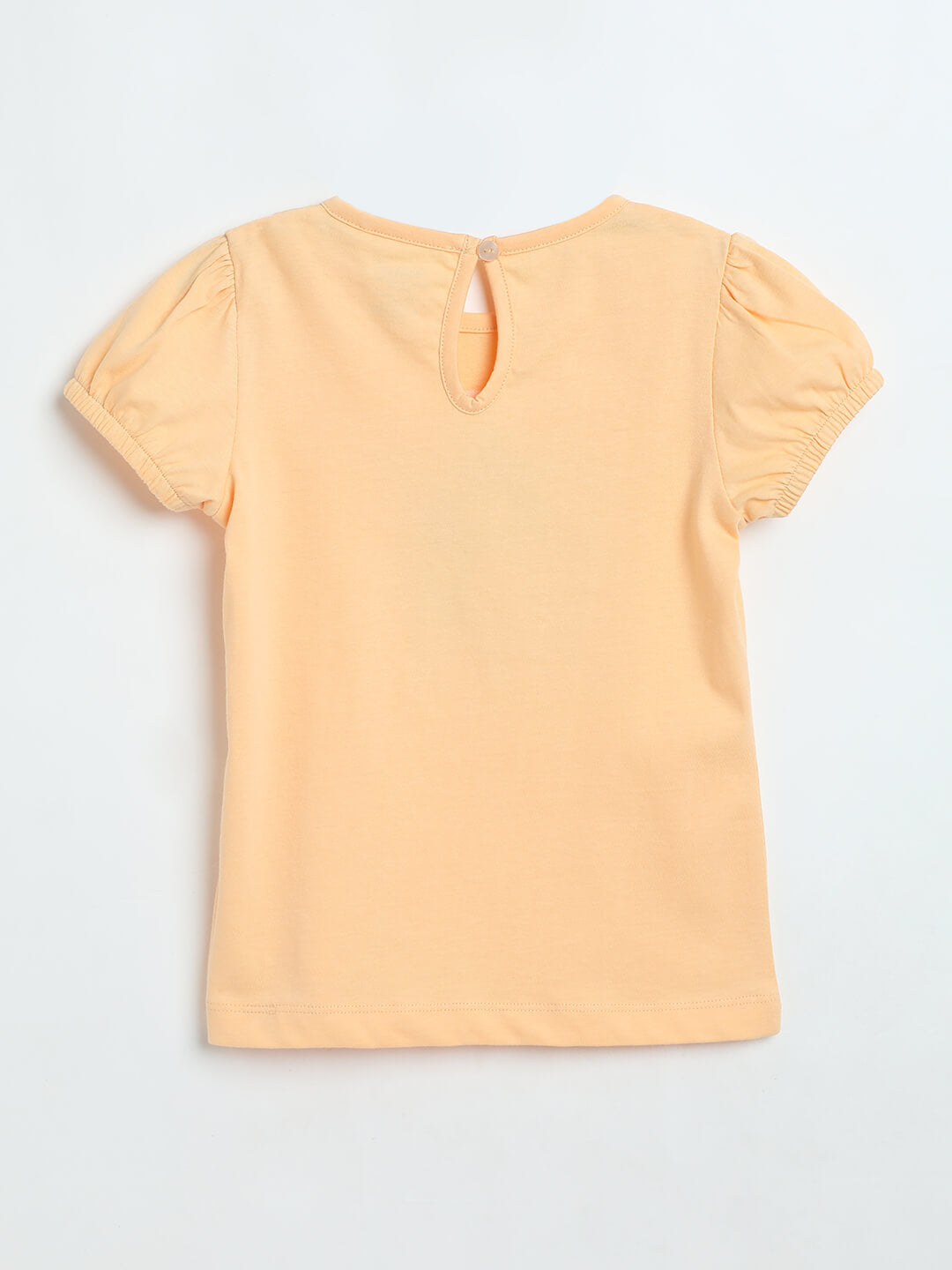 Milou Girls Pure Cotton Puff-Sleeve T-Shirt With Chest Embroidery