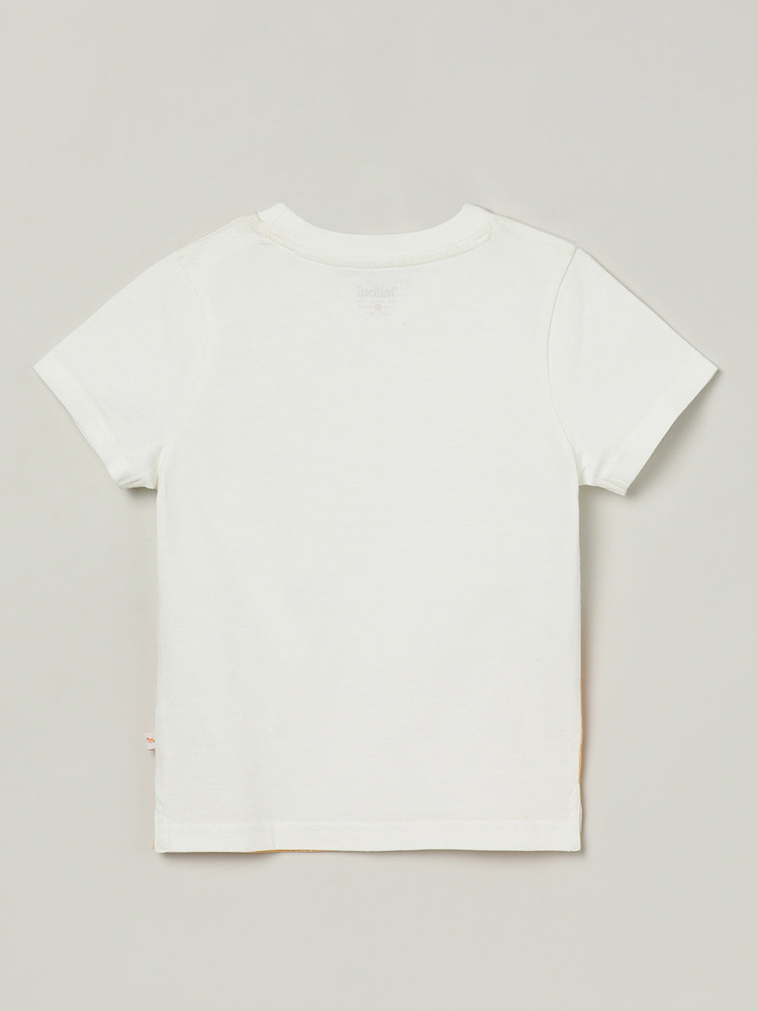 Milou Kids Half Sleeve Cotton Bio Washed Double Coloured Printed T-Shirt for Boys -White Alyssum