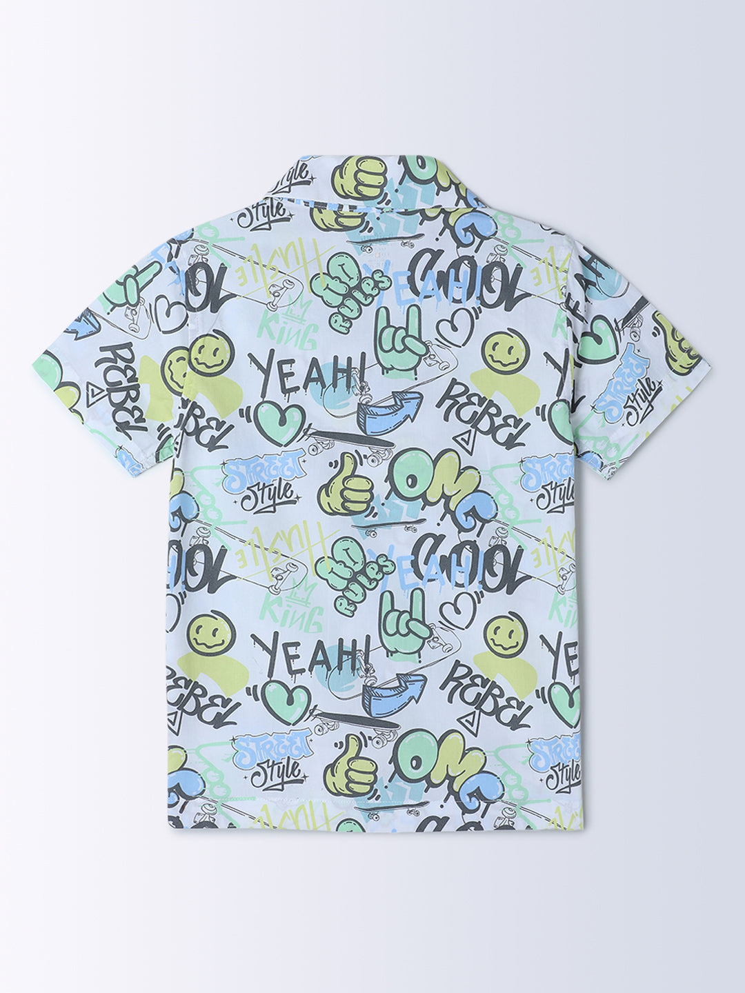 Milou Kids Cotton Half Sleeves All Over Printed Resort Collar Bio Washed Shirt for Boys SH-CU002