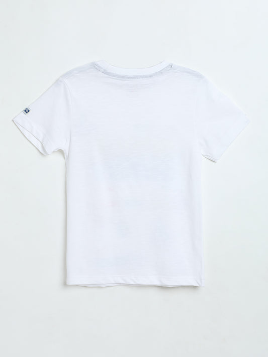 Boys White Cotton T-Shirt |  Graphic Tee | Milou Kids