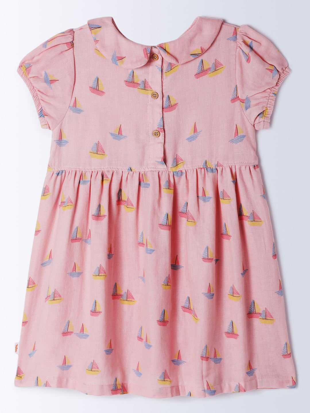 Milou Kids Cotton Short Sleeve Printed Bio Washed Dress for Girls - Pink