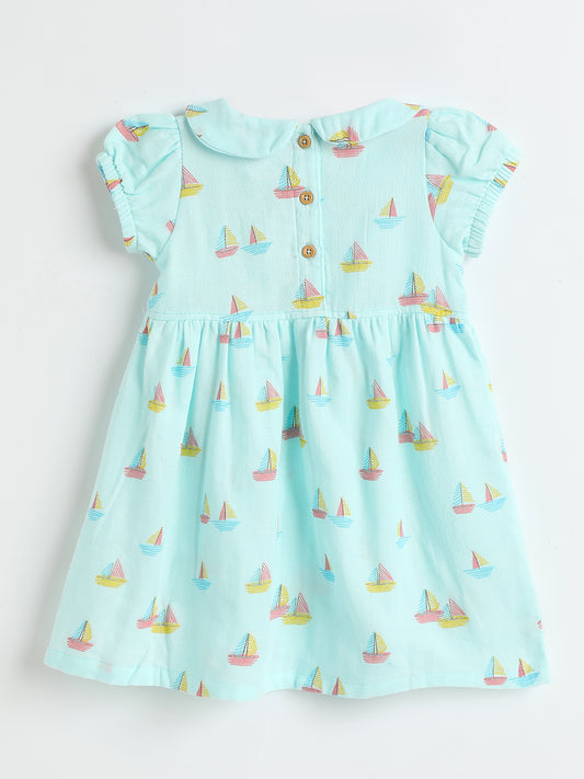 Milou Girls Blue Printed Cotton Dress