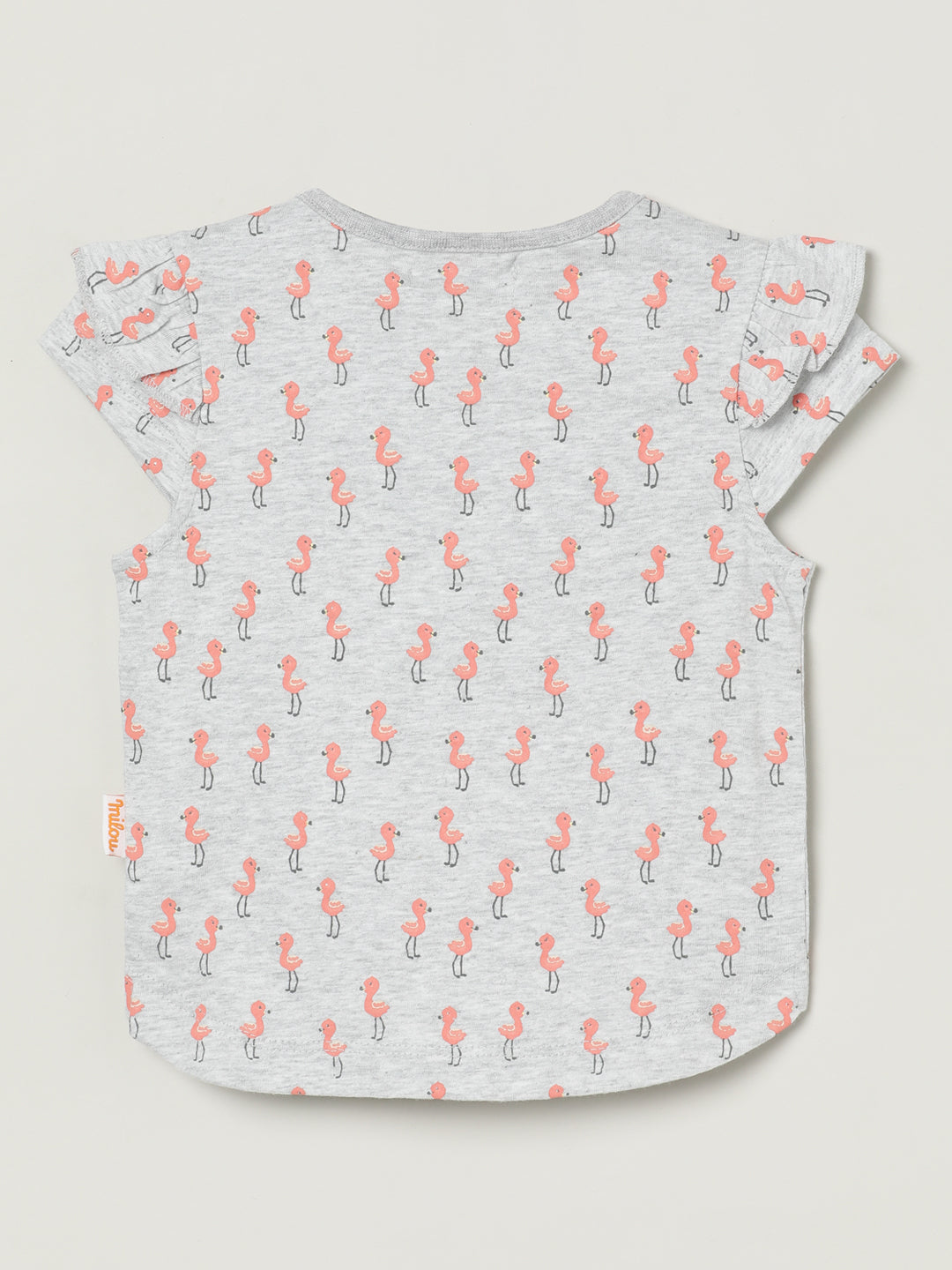 Milou Kids Cotton Bio Washed Printed Girls Top for Girls -Grey