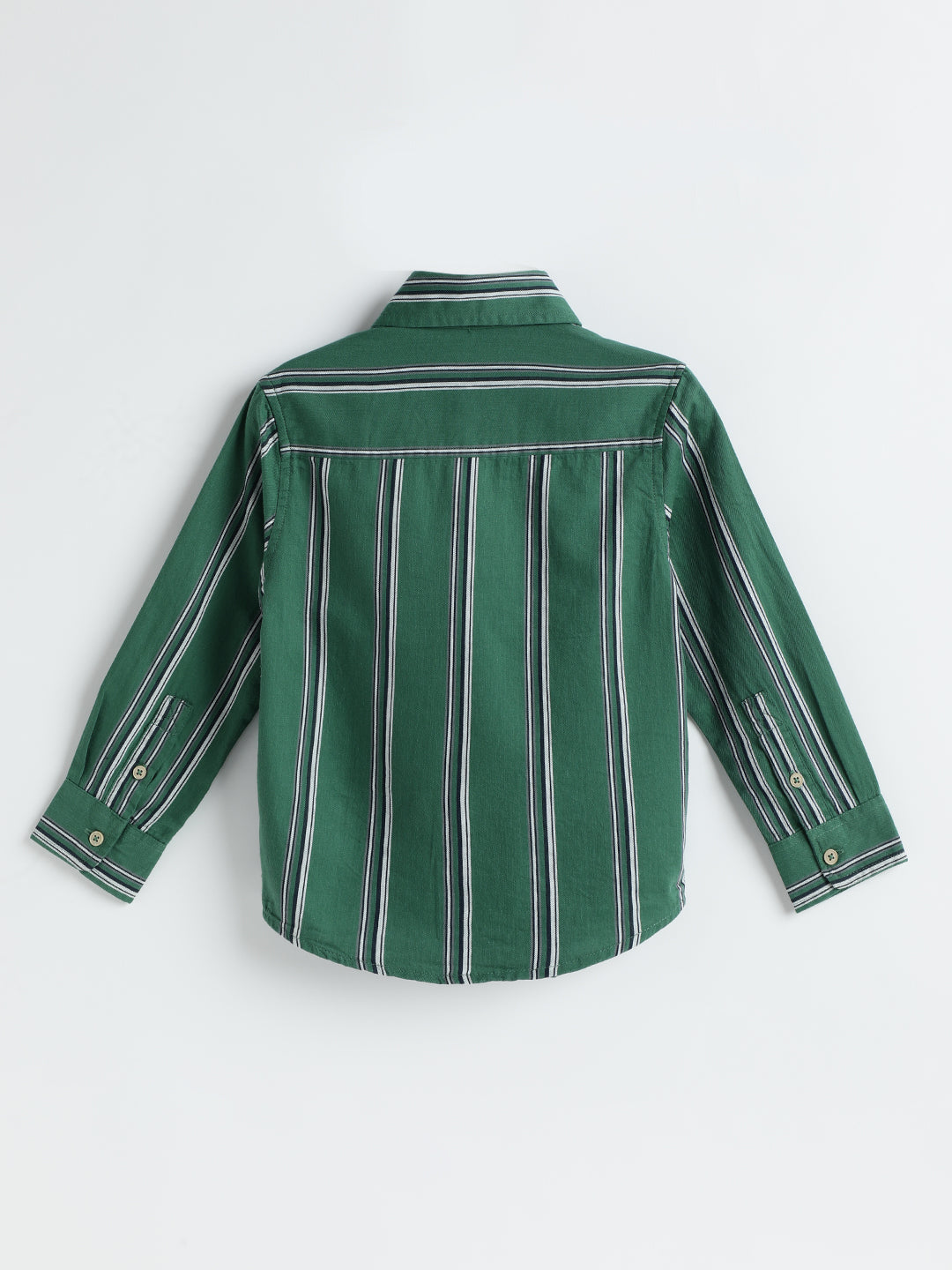 Milou Boys Full Sleeve Stripedd Bio-Washed Shirt Green Striped
