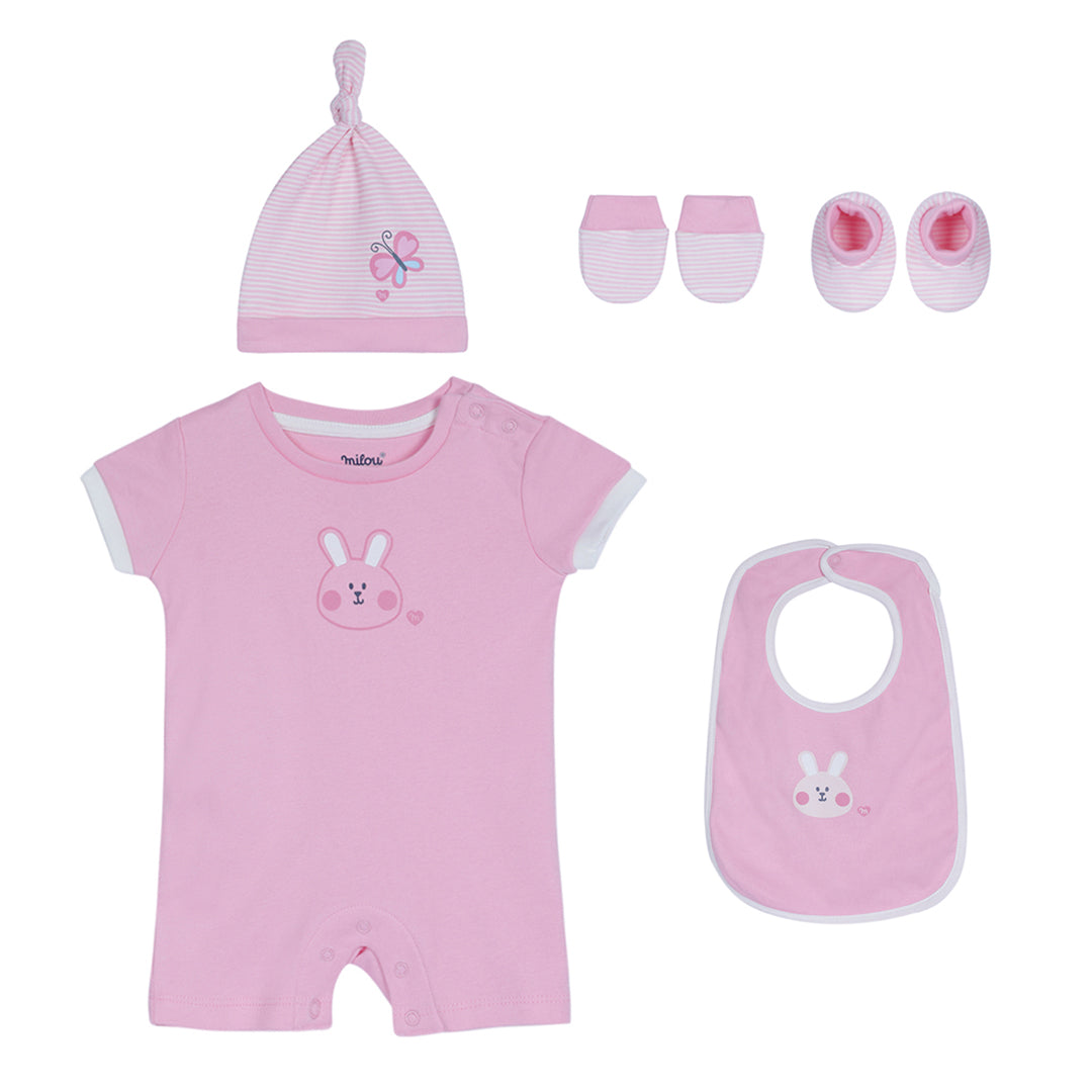 Milou Newborn Baby Romper Gift Set Pink Bunny Print Set