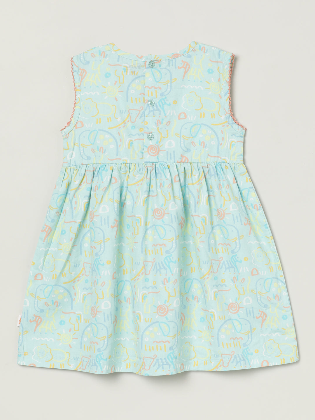 Milou Kids Cotton Printed Bio Washed Sleeveless Dress for Girls -Skylight