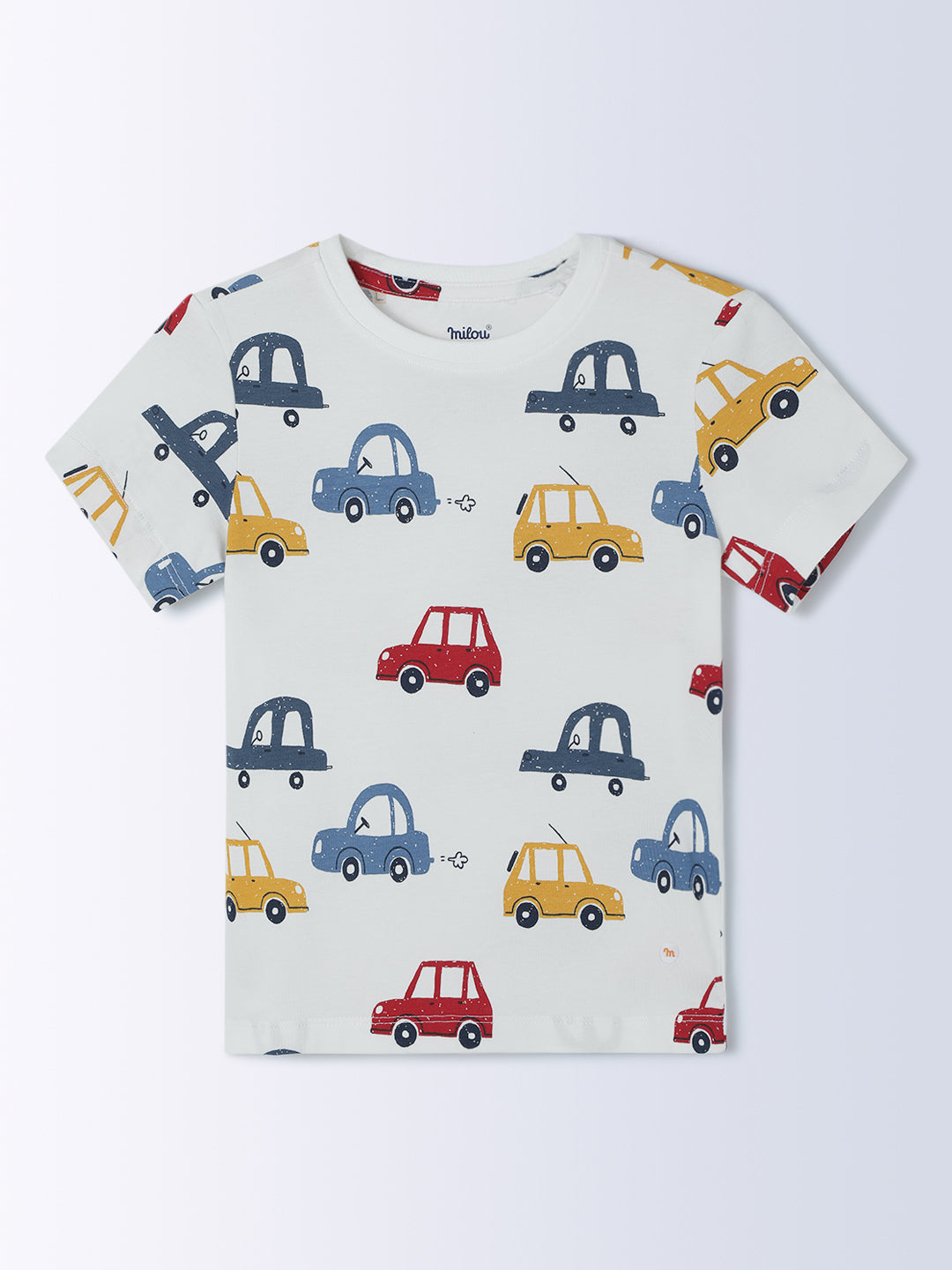 Milou Cotton Half Sleeves Bio Washed Printed Homewear T-Shirt And Pajama Set - White