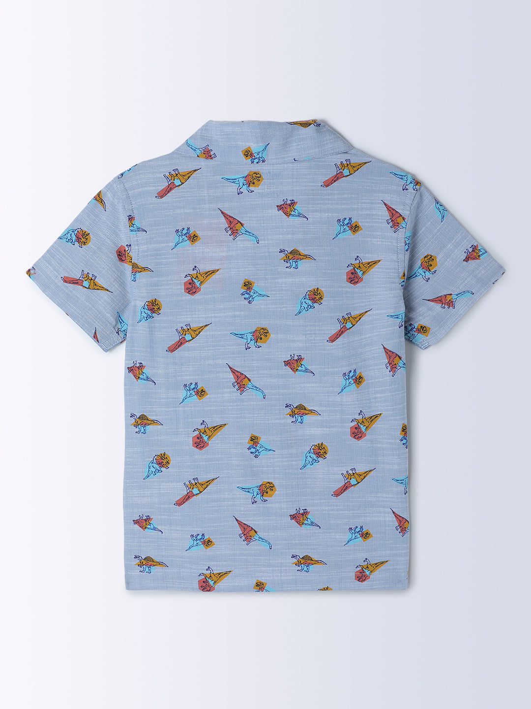Milou Kids Cotton Half Sleeves All Over Printed Bio Washed Shirt for Boys -Blue