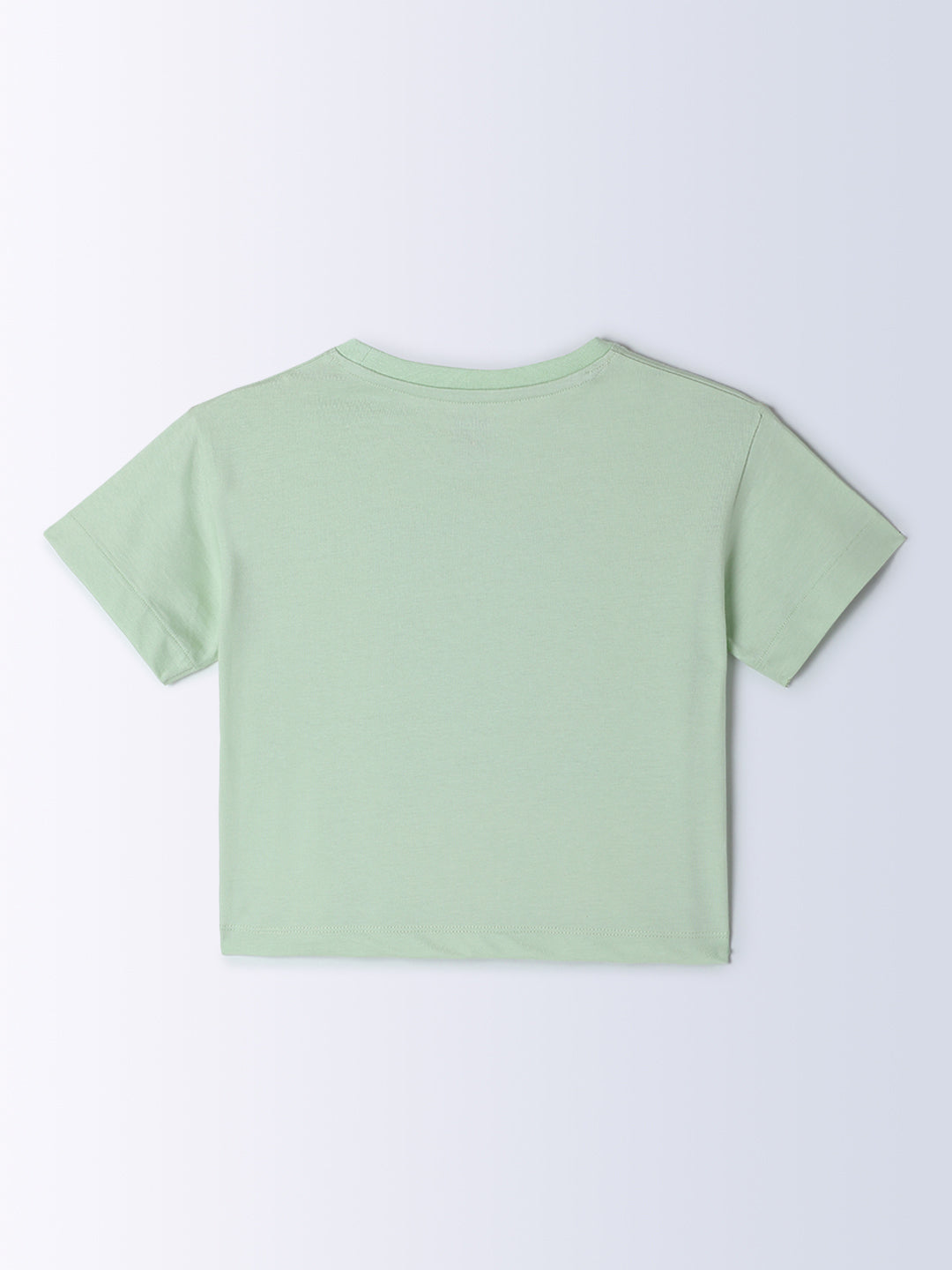Milou Kids Cotton Half Sleeves Printed Crop Bio Washed Top for Girls -Blue