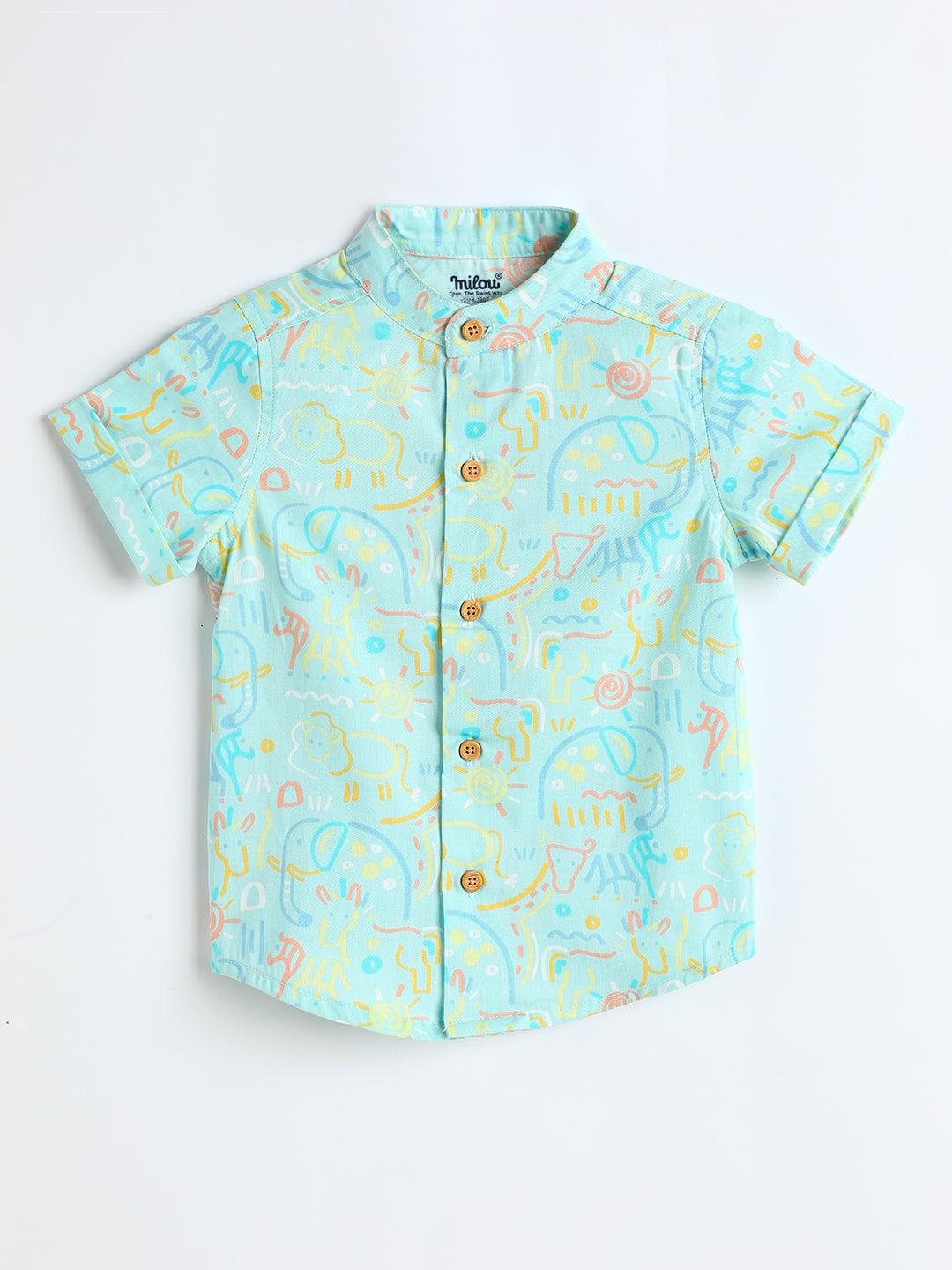 Milou Kids Cotton Solid Bio Washed Top & Shorts Co-ord Set for boys-BBANSET033-SKYLT