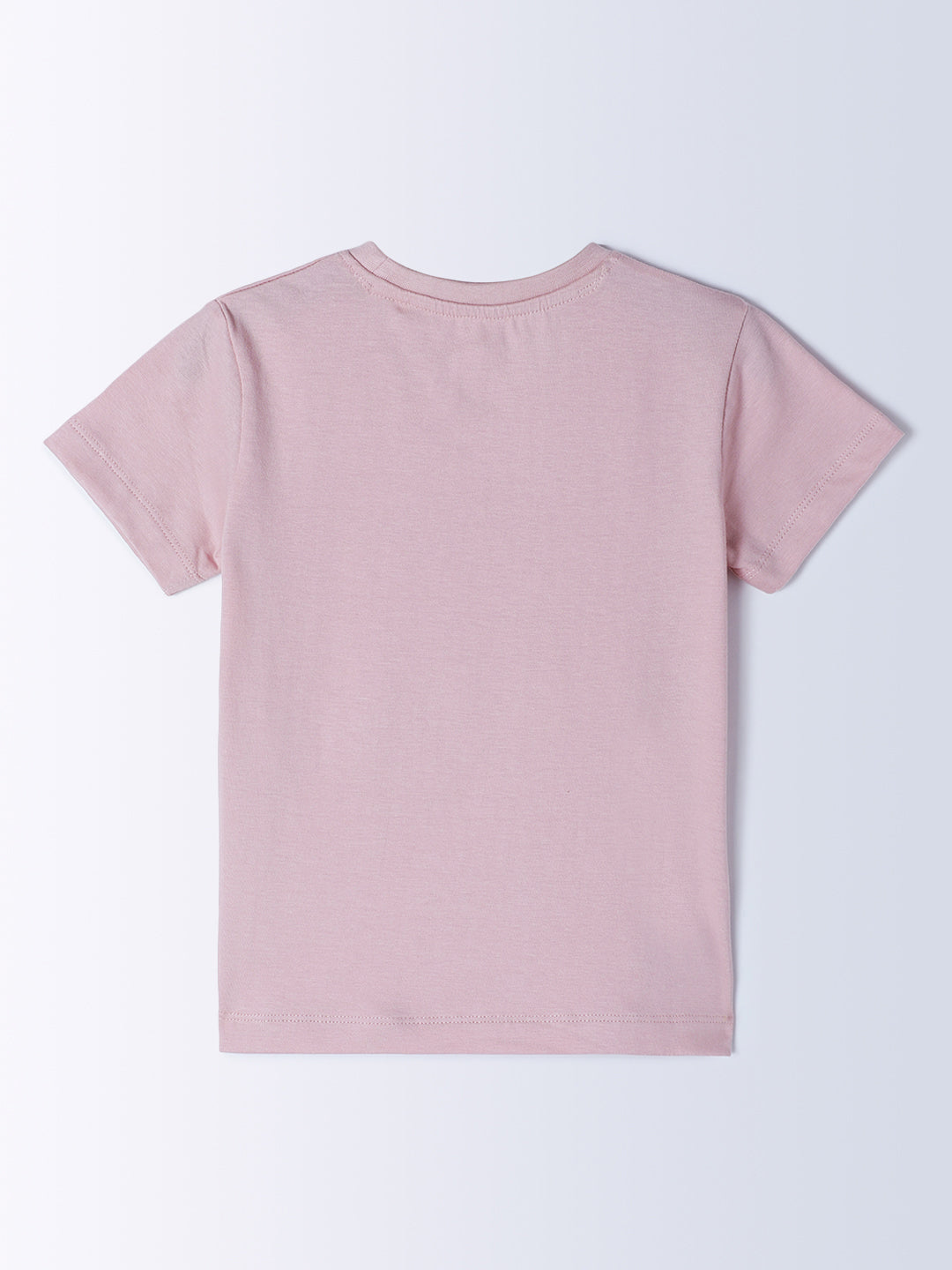 Milou Kids Cotton Bio Washed Half Sleeve Printed Rub and Smell T-Shirt for Girls - Pink