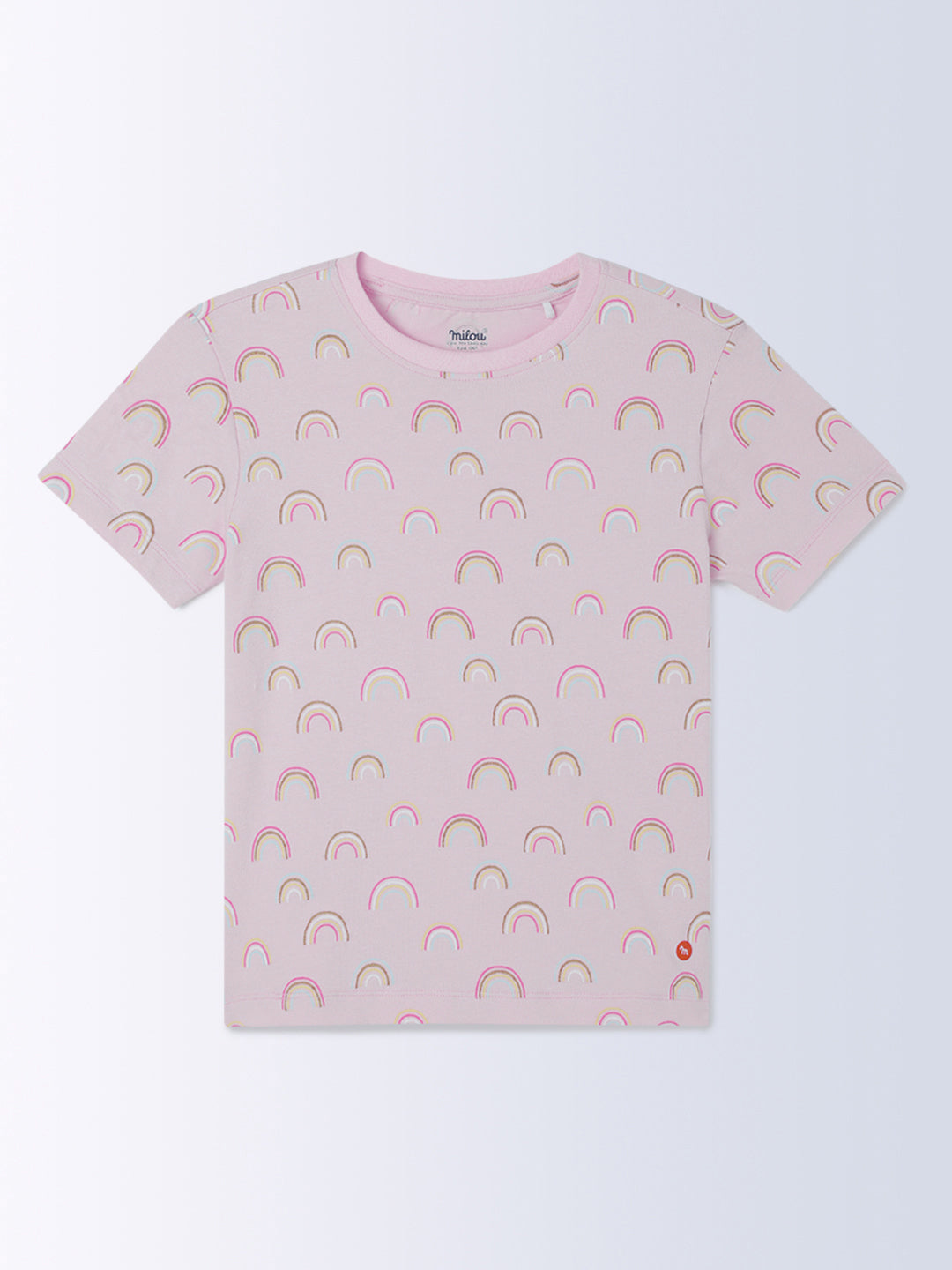 Milou Cotton Bio Washed Printed Short Sleeve Homewear T-Shirt And Pajama Set -Pink