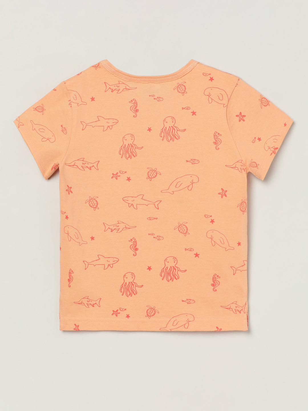 Milou Kids Half Sleeves Cotton Bio Washed Printed T-Shirt for Boys -Peach