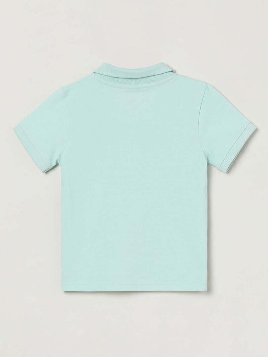 Milou Boys Cotton Bio-Washed Polo Neck T-Shirt Shark Print Mint Blue