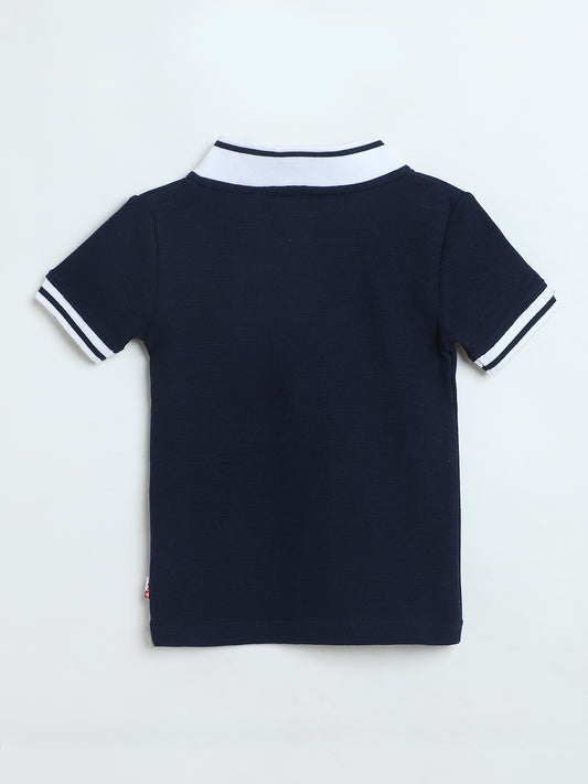 Milou Boys Cotton Polo T-Shirt Navy Blue