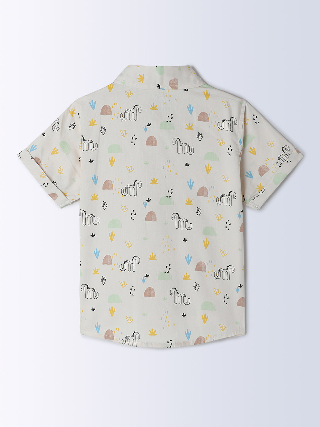 Milou Kids Cotton Half Sleeves All Over Printed Bio Washed Shirt for Boys -Off-White