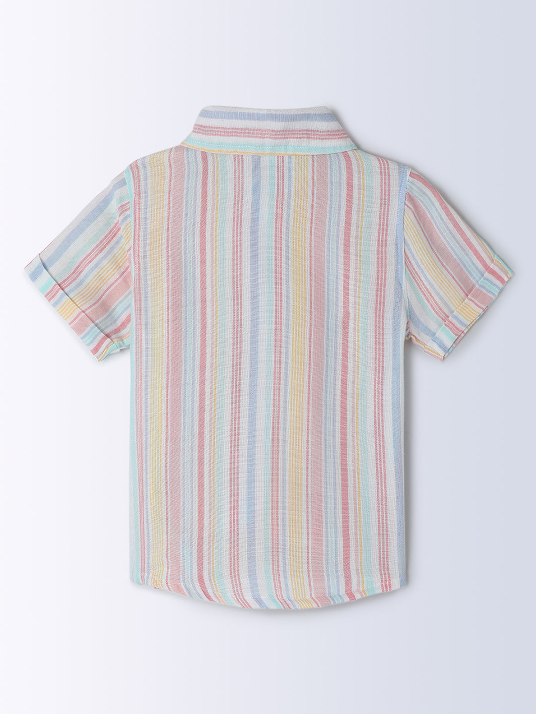 Milou Kids Cotton Half Sleeves Striped Bio Washed Shirt for Boys -Multicolored