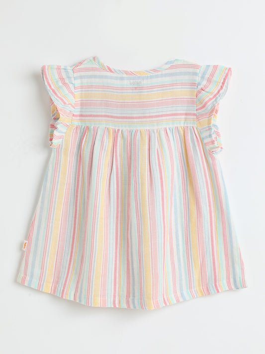 Milou Girls Cotton Striped Dress Pastel Stripe