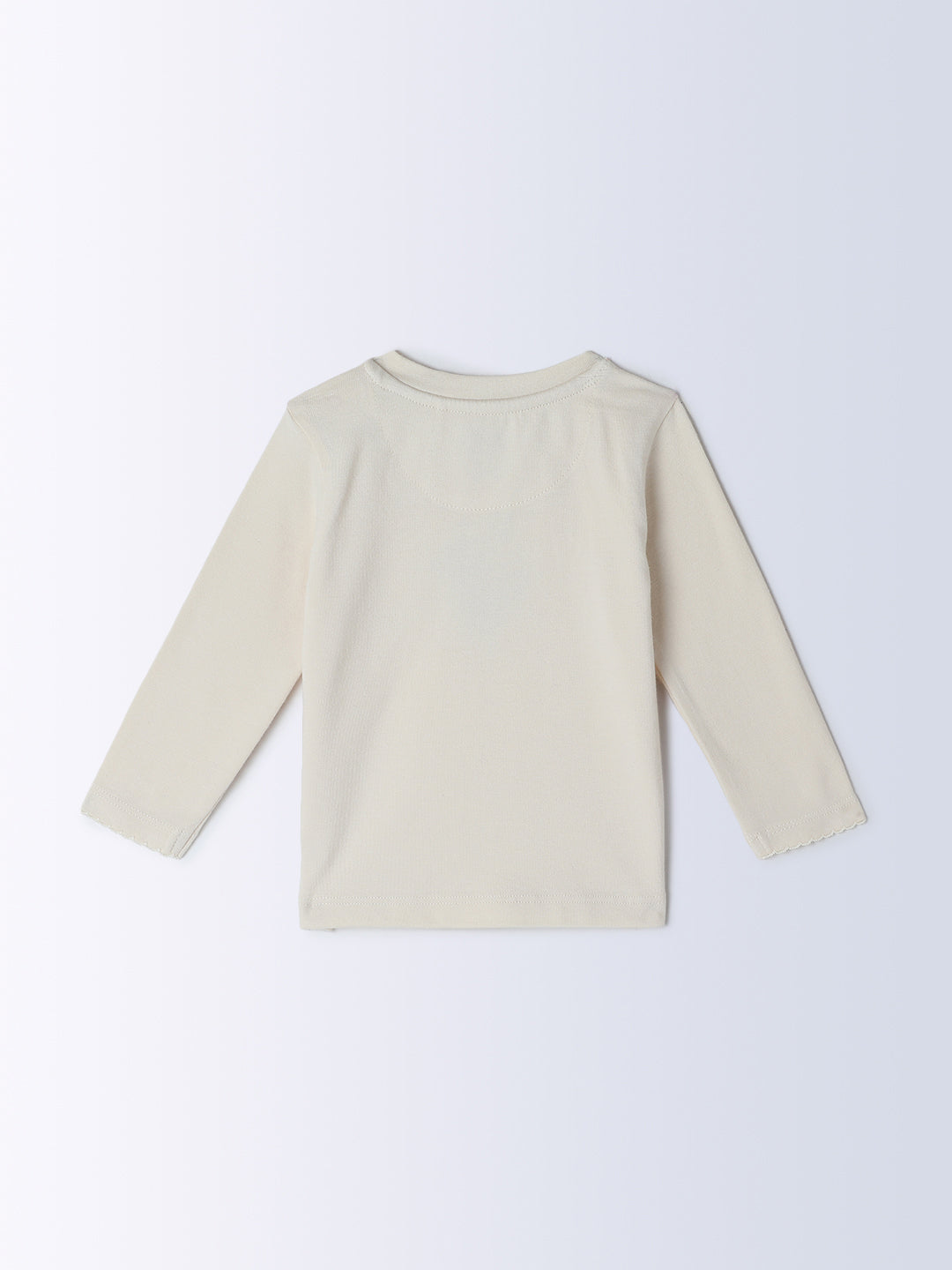 Milou Kids Cotton Full Sleeve Bio Washed T-Shirt for Girls - Off-White