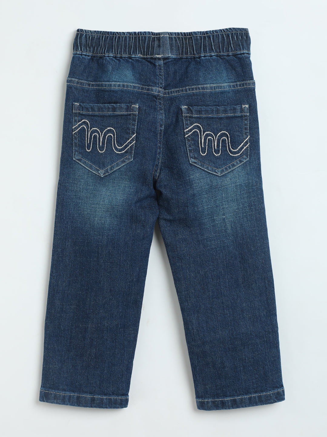Boys Mid Blue Pullup Denim Pants | Soft Cotton Kids Casual Pants