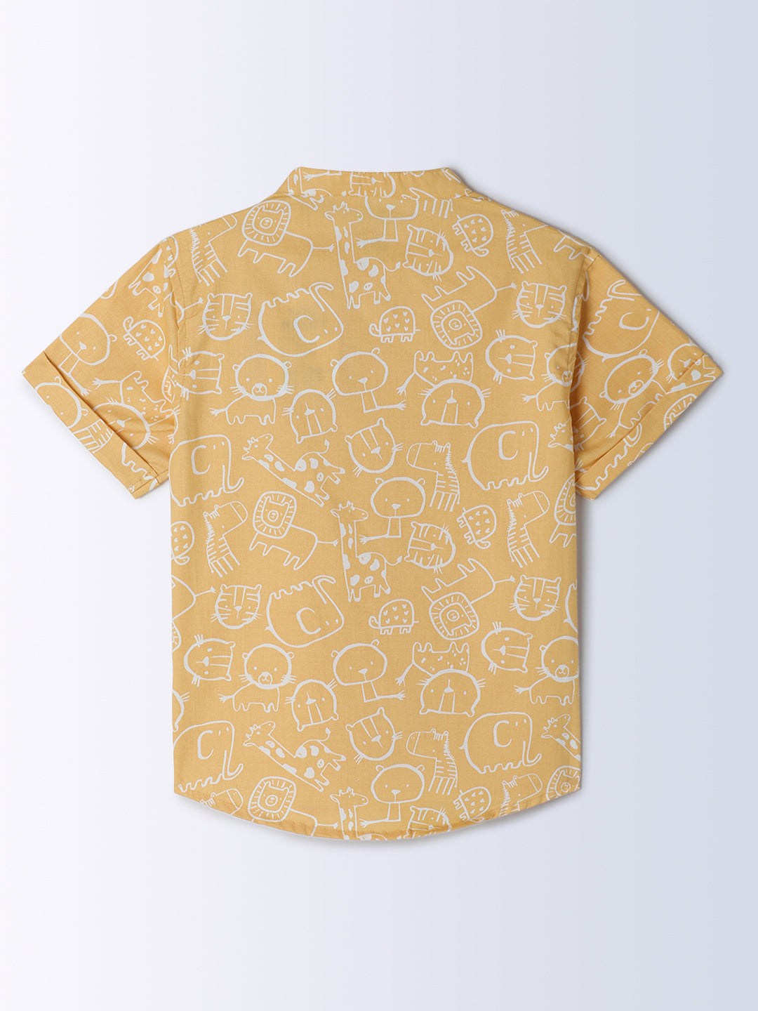 Milou Kids Cotton Half Sleeves All Over Printed Bio Washed Shirt for Boys -Yellow